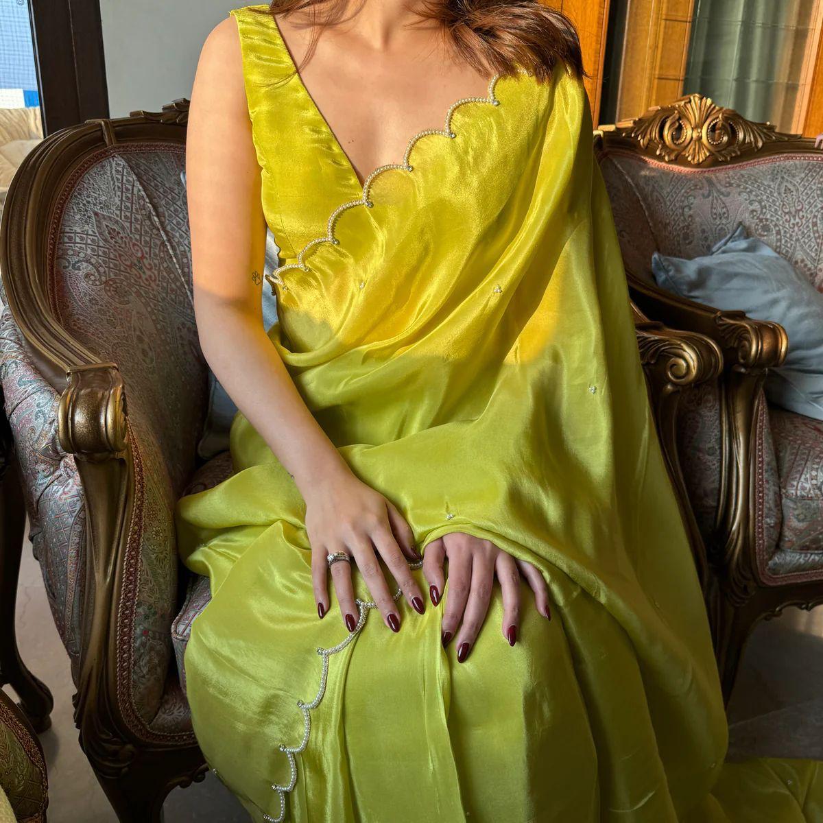 Lime Yellow Ready-to-Wear Saree 373