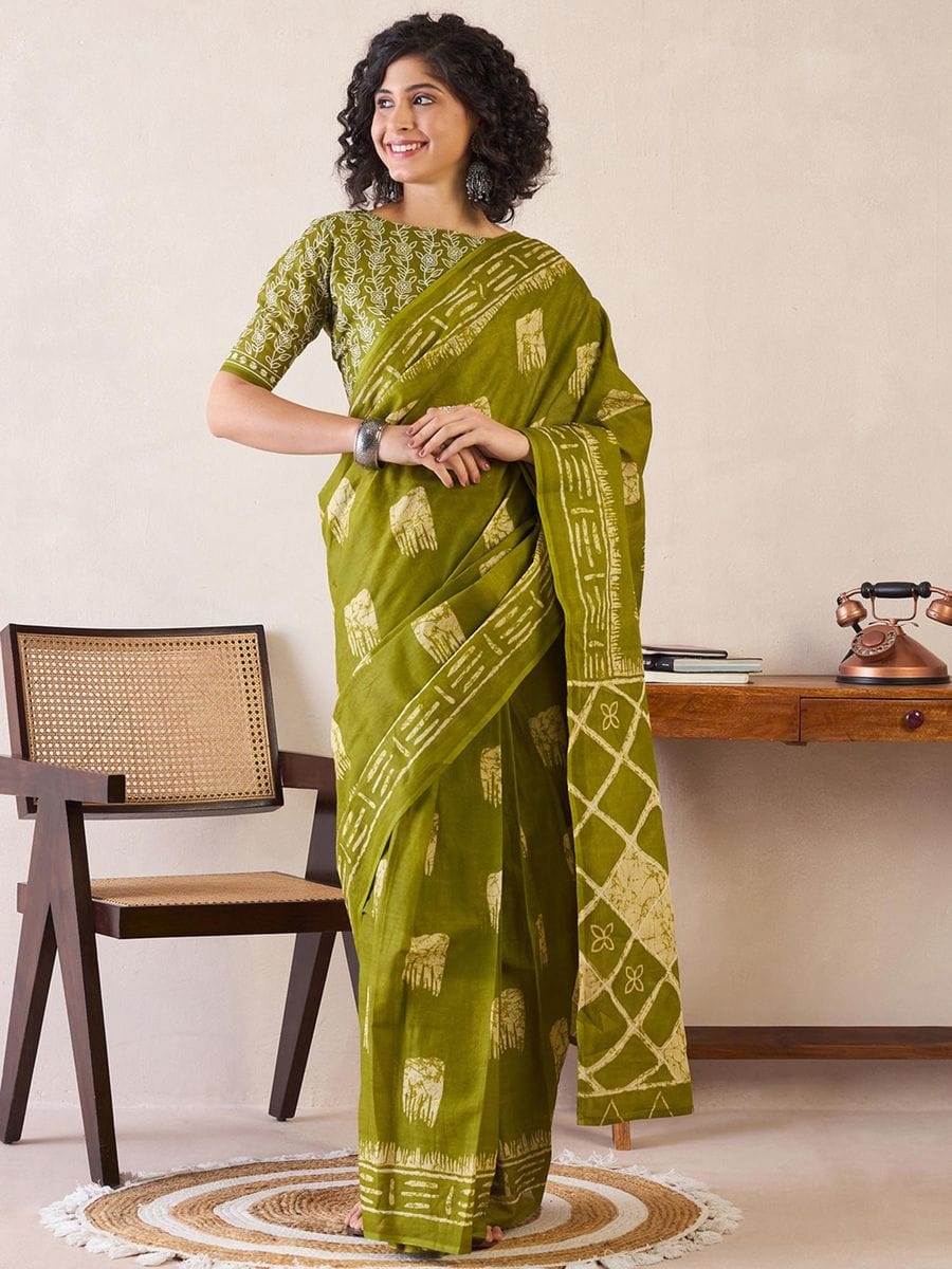 Green Cotton Ready-to-Wear Saree 469