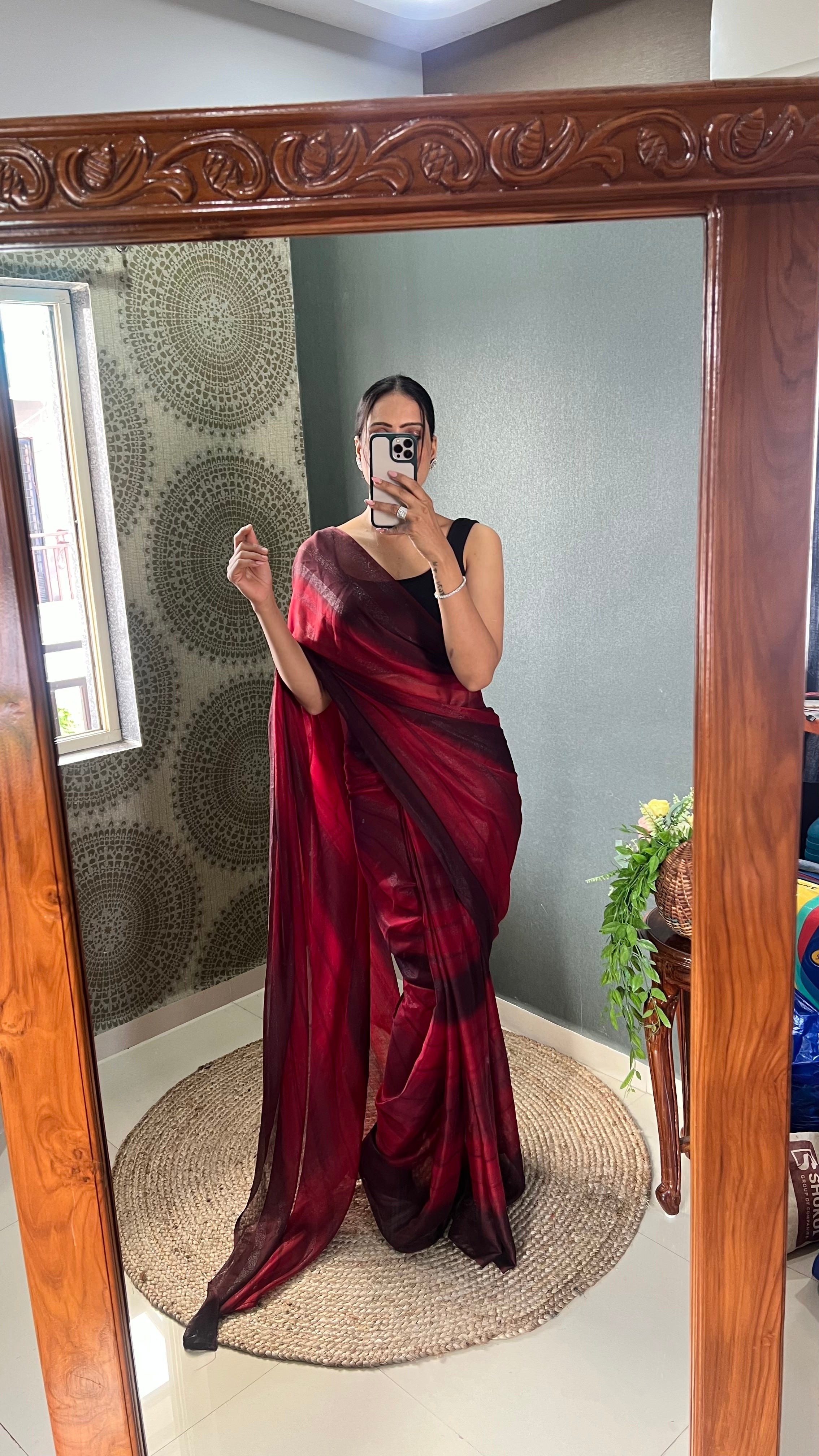 Wine Red Printed Ready-to-Wear Saree 346