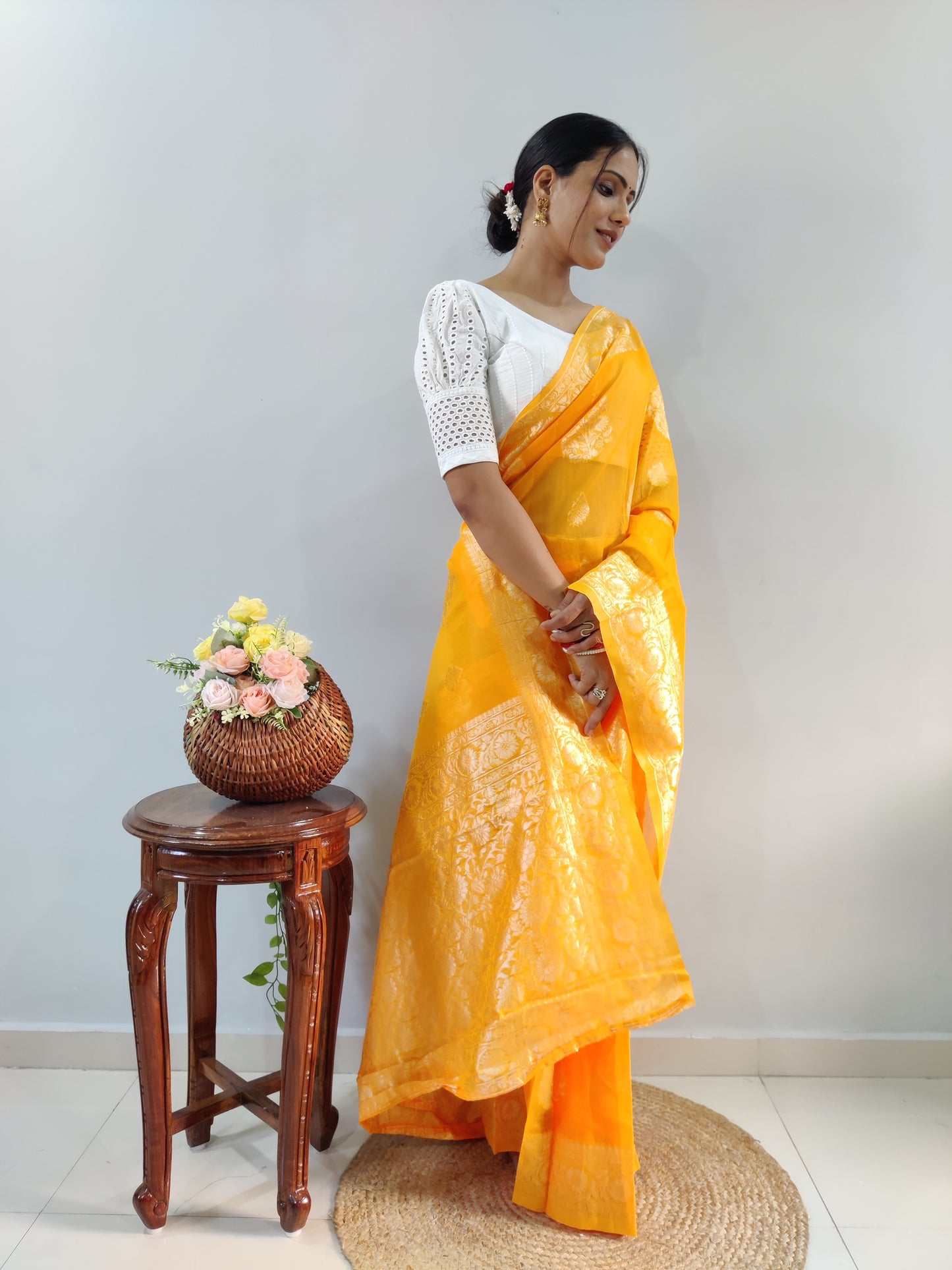 Yellow Banarsi Design Ready-to-Wear Saree 190