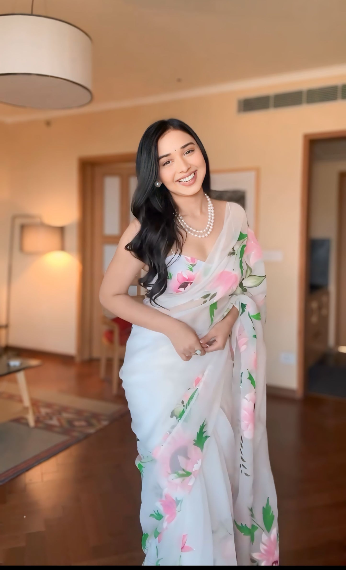 White Floral Printed Ready-to-Wear Saree  280-1