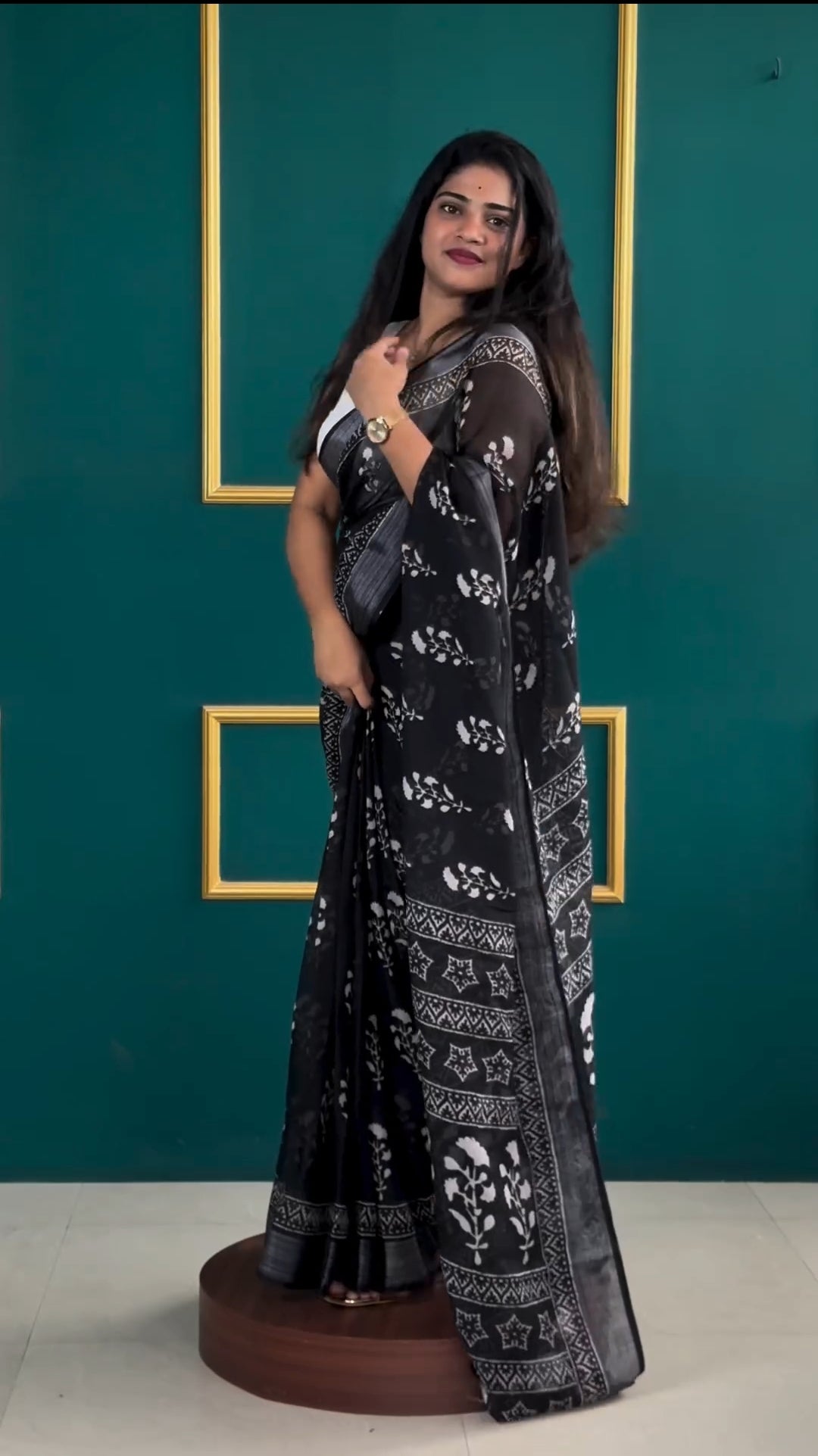 Black Cotton Ready-to-Wear Saree 336