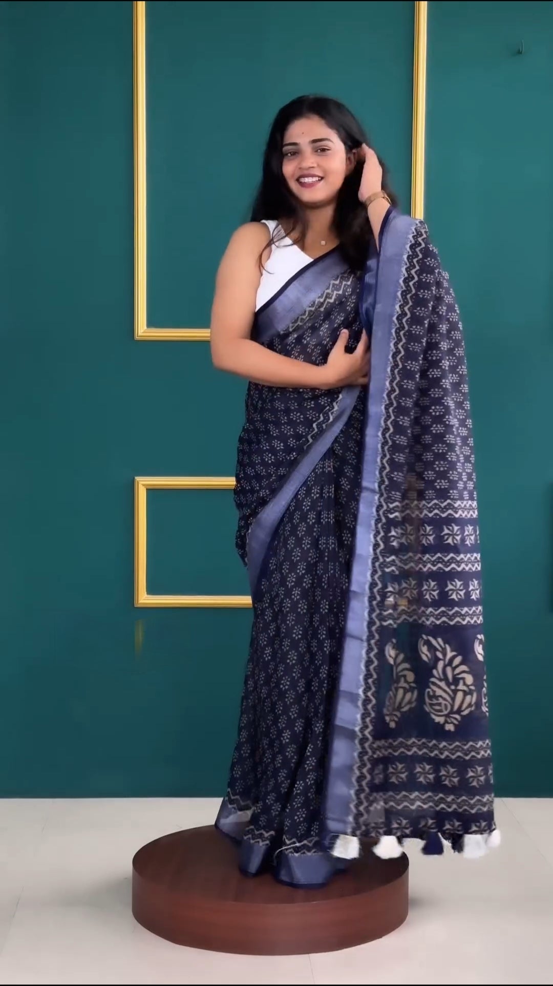 Blue Cotton Ready-to-Wear Saree 335