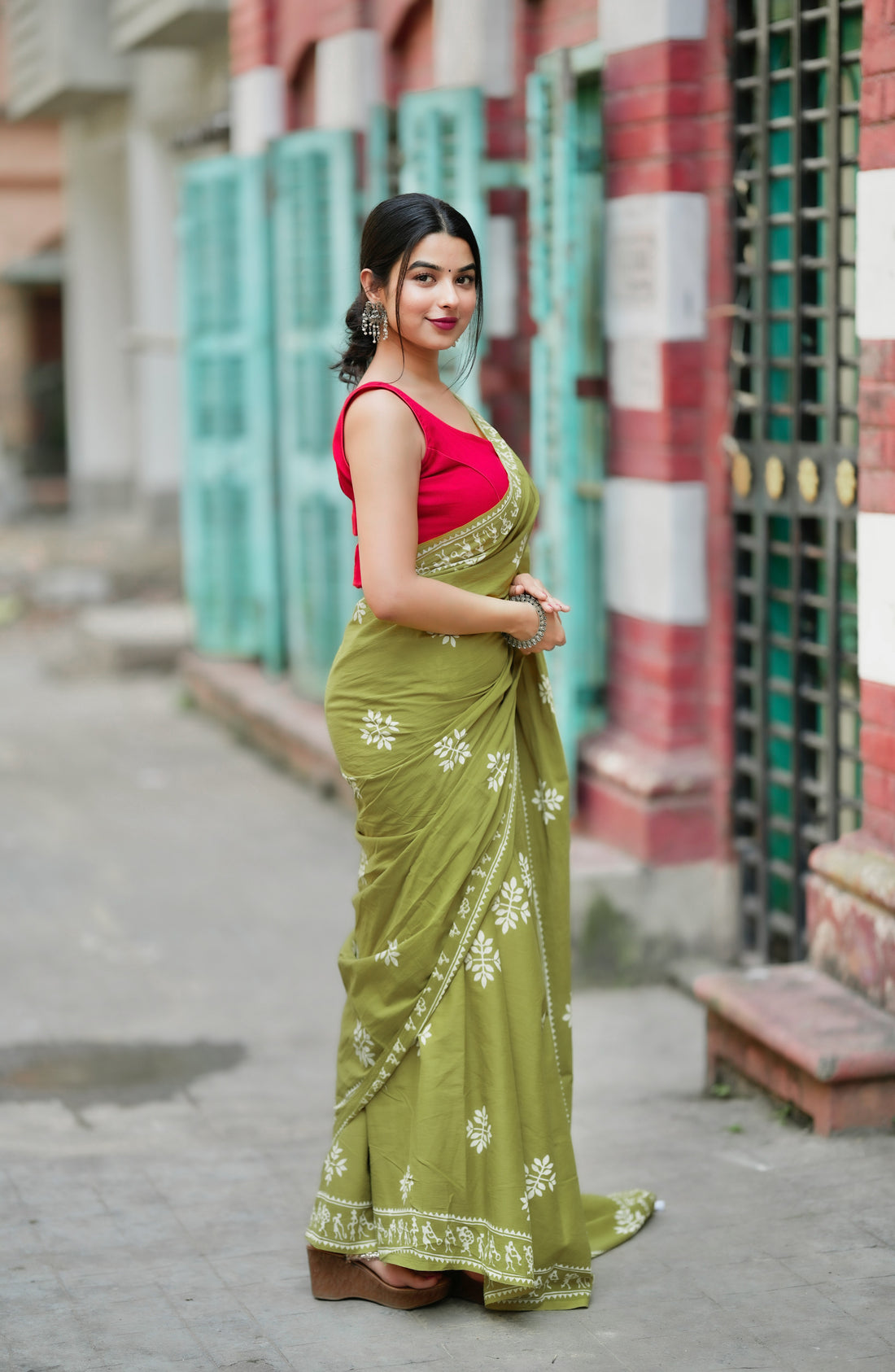 Green Cotton Ready-to-Wear Saree 452