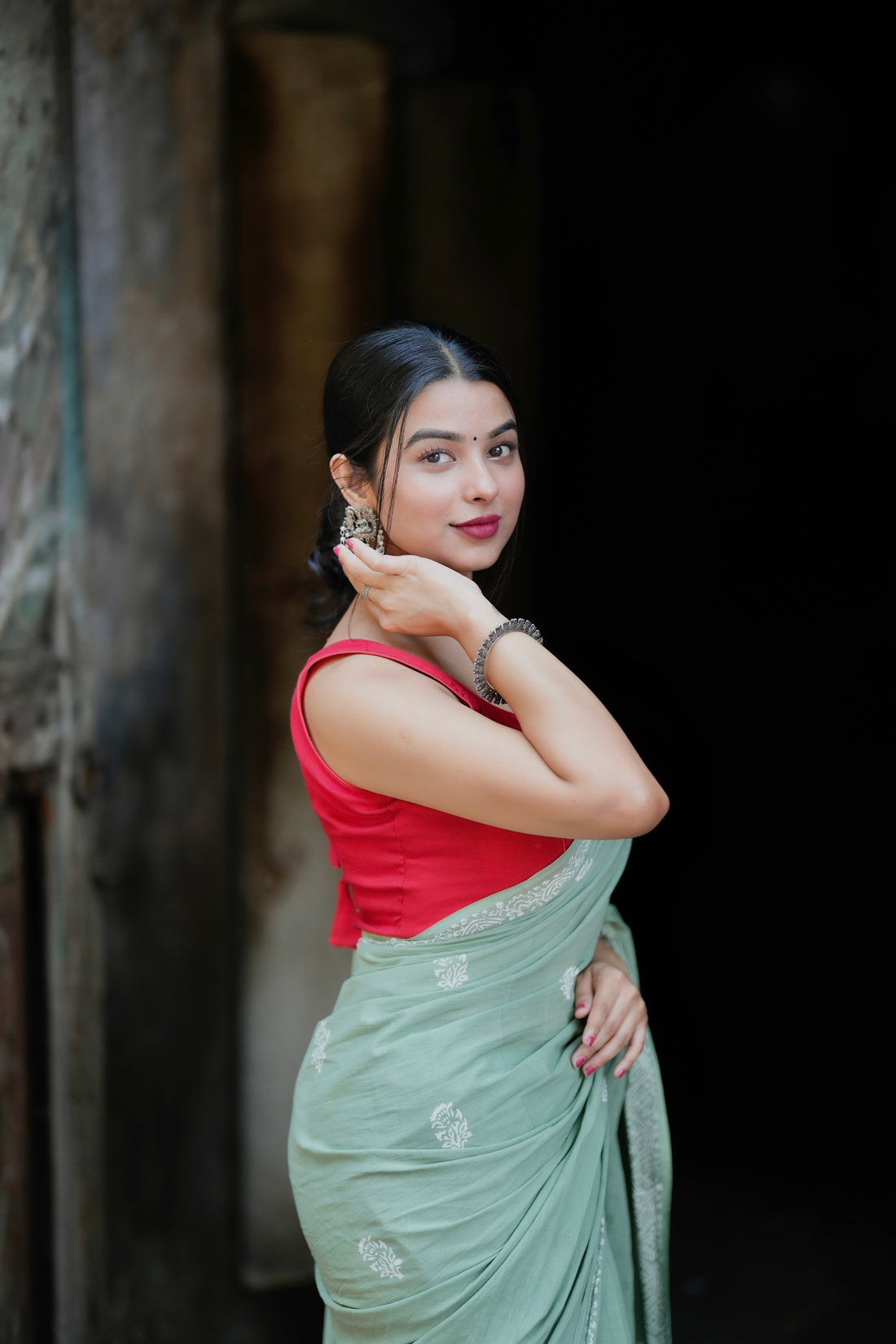 Light Green Cotton Ready-to-Wear Saree 451