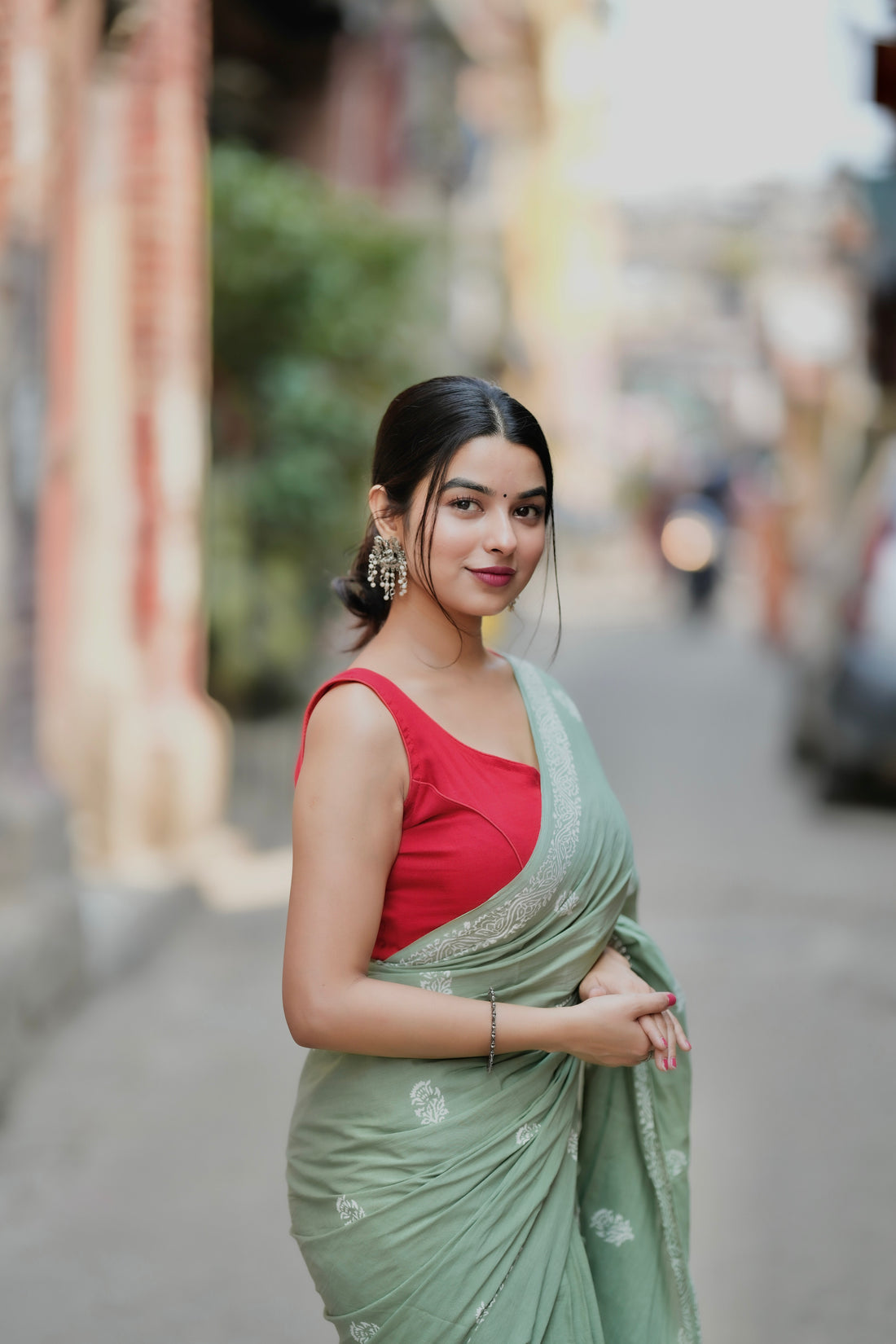 Light Green Cotton Ready-to-Wear Saree 451