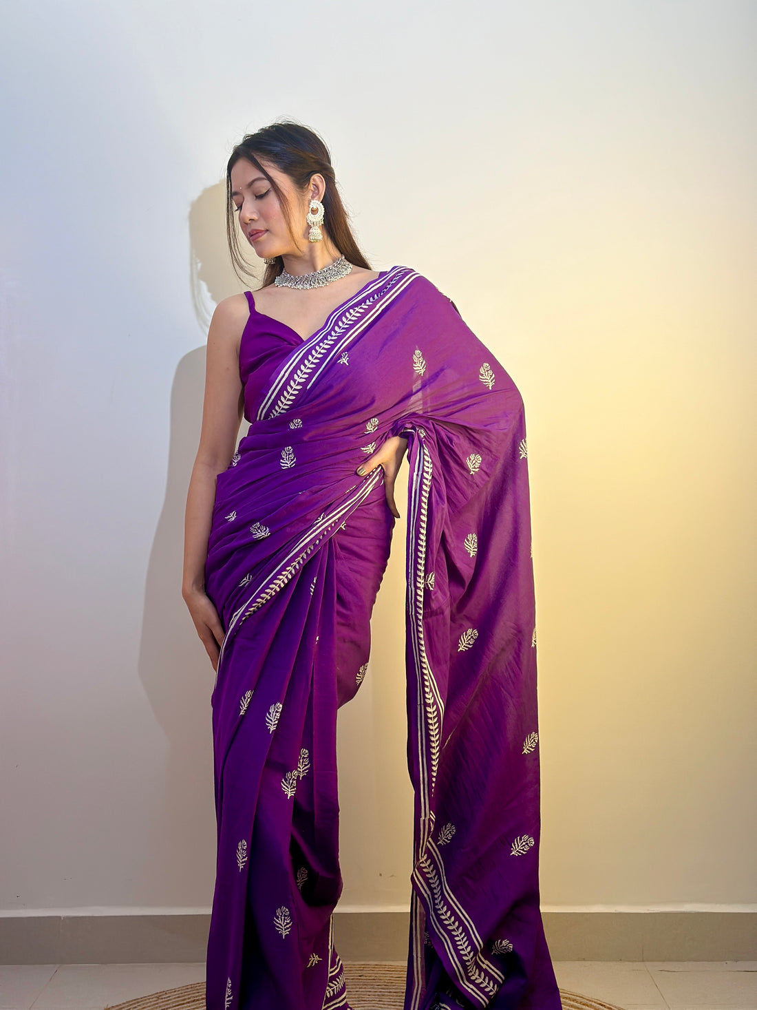 Purple Cotton Ready-to-Wear Saree 453