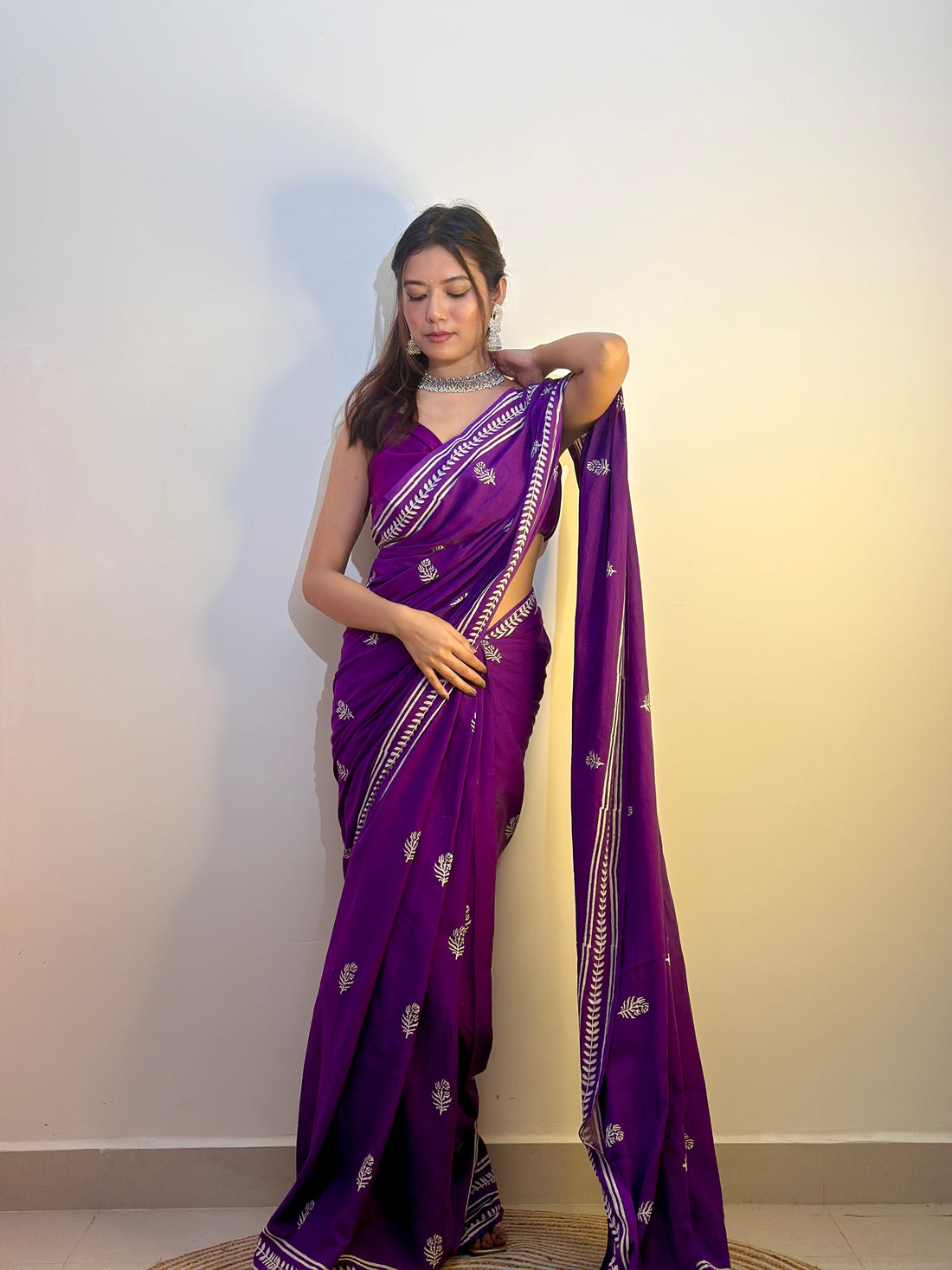 Purple Cotton Ready-to-Wear Saree 453