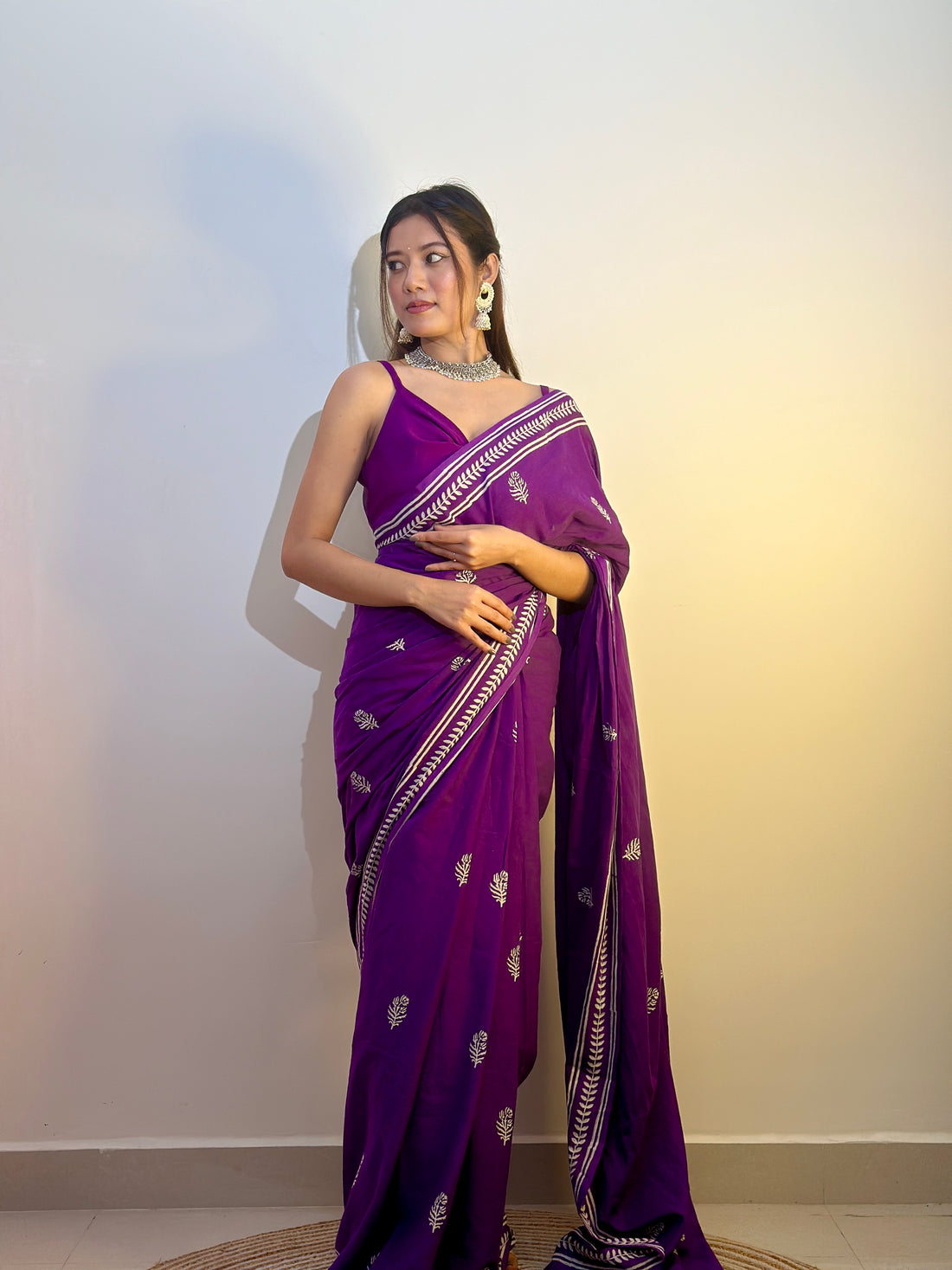 Purple Cotton Ready-to-Wear Saree 453