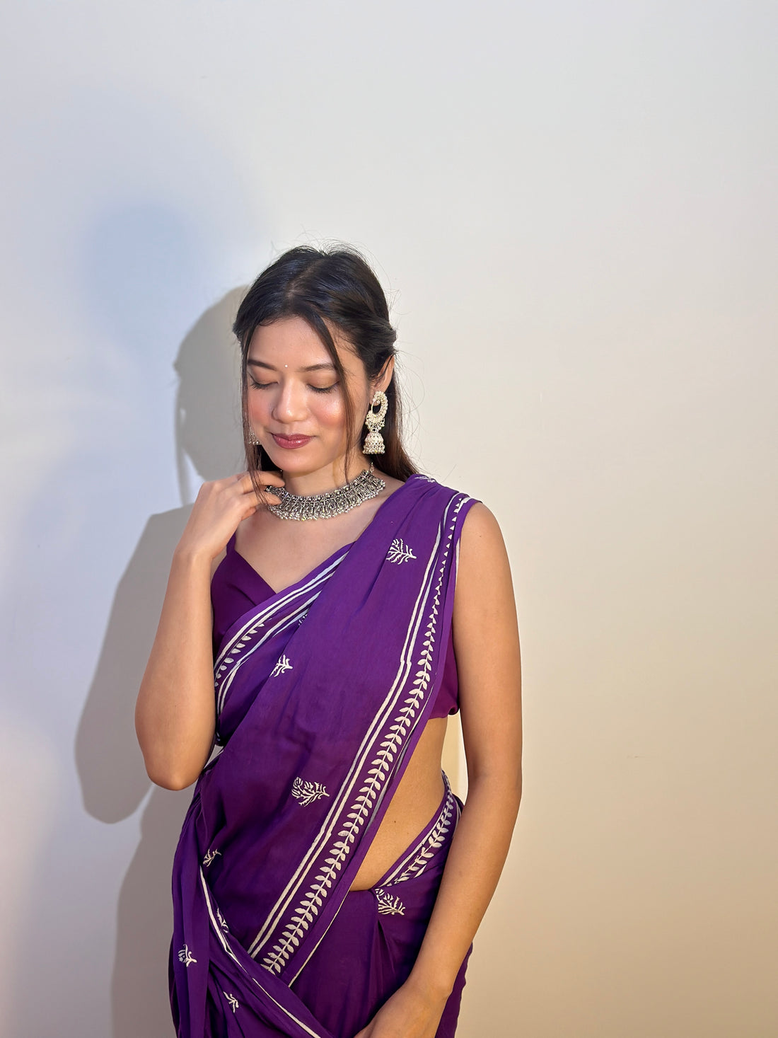 Purple Cotton Ready-to-Wear Saree 453