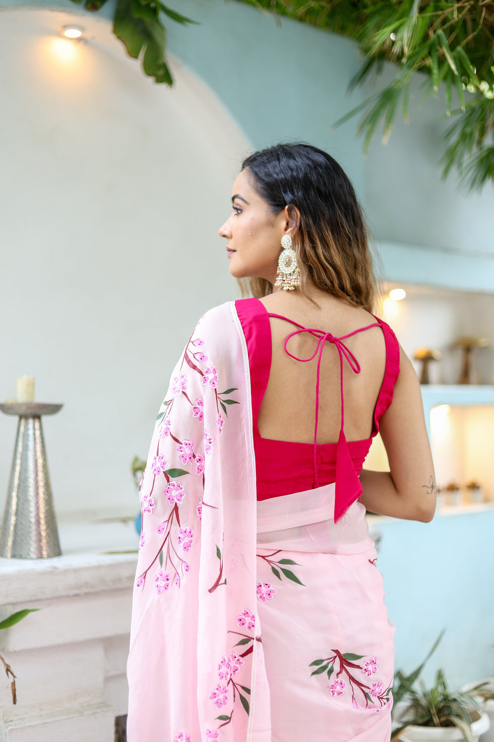 Light Pink Floral Printed Ready-to-Wear Saree 389