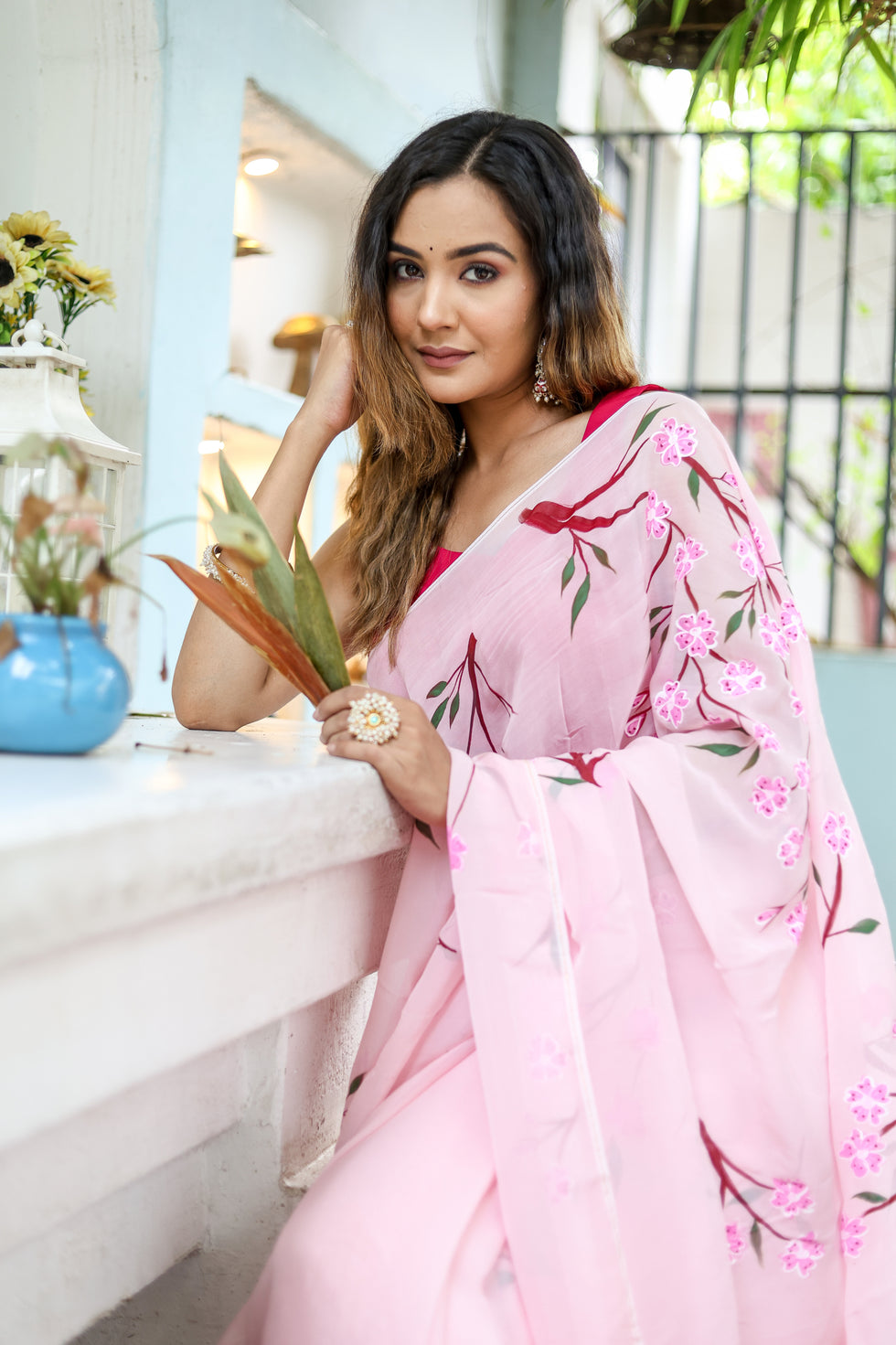 Light Pink Floral Printed Ready-to-Wear Saree 389