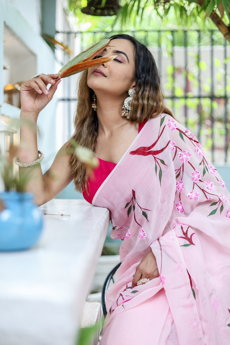 Light Pink Floral Printed Ready-to-Wear Saree 389