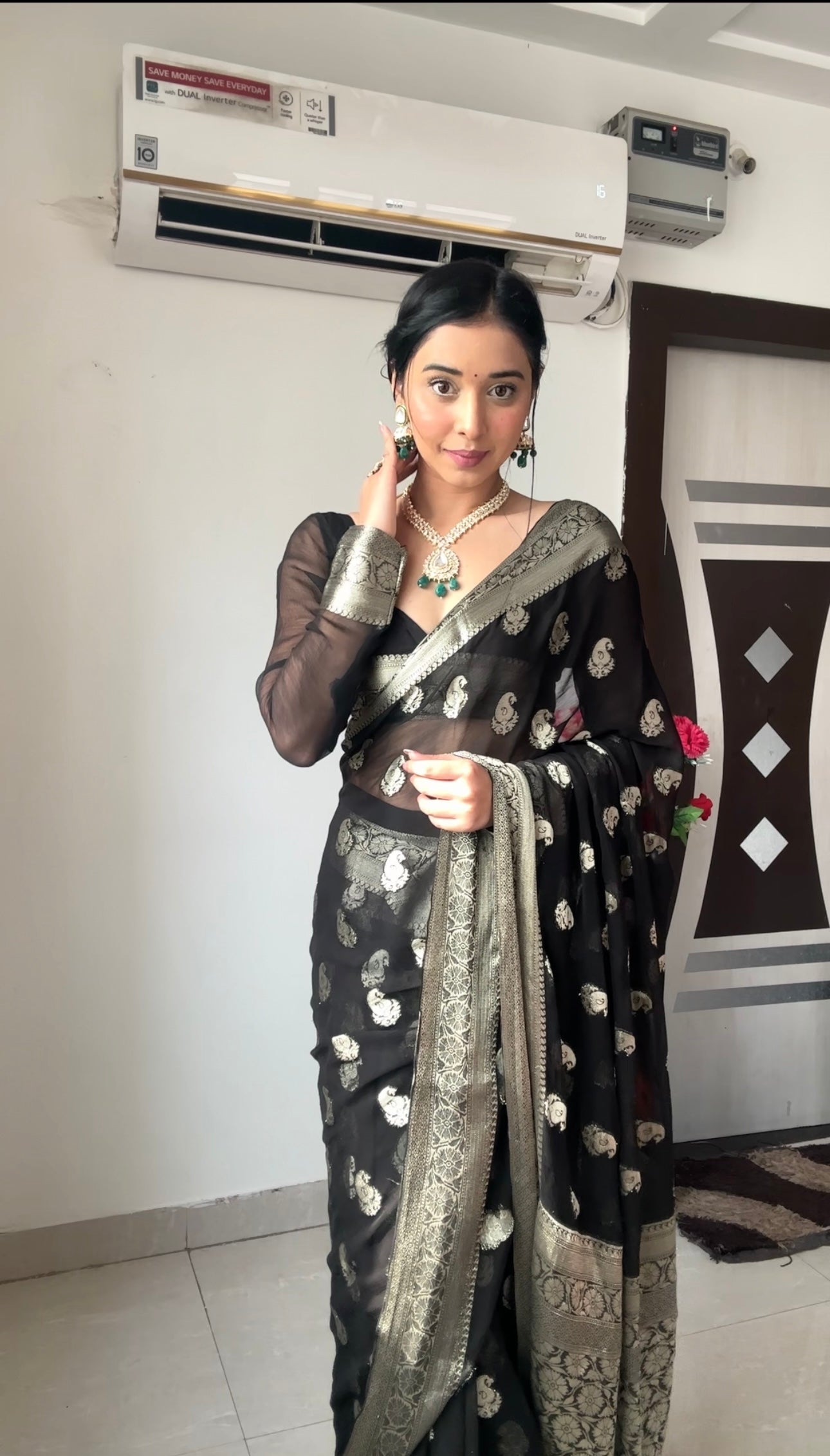 Black Banarsi Design Ready-to-Wear Saree 180