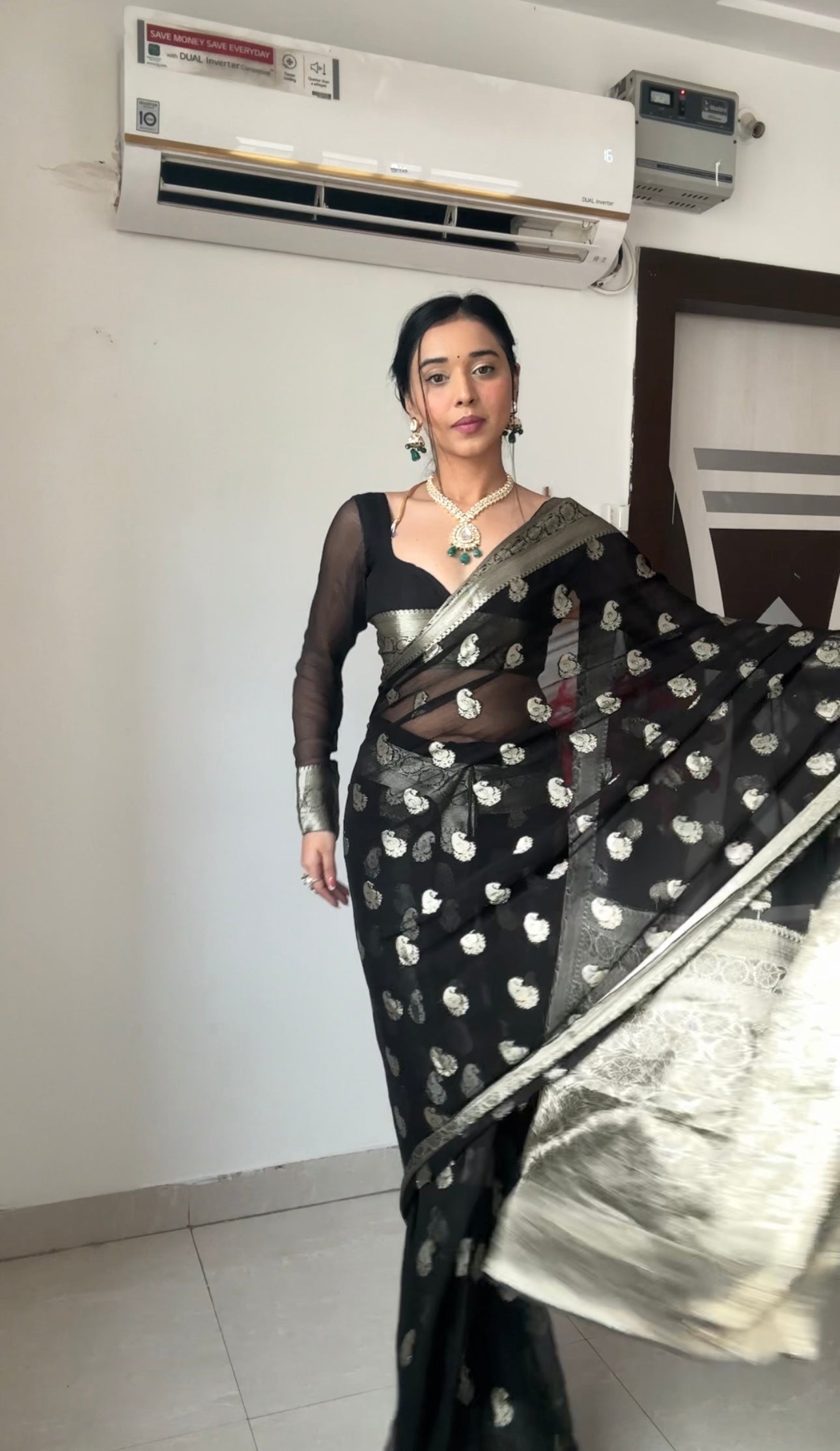 Black Banarsi Design Ready-to-Wear Saree 180
