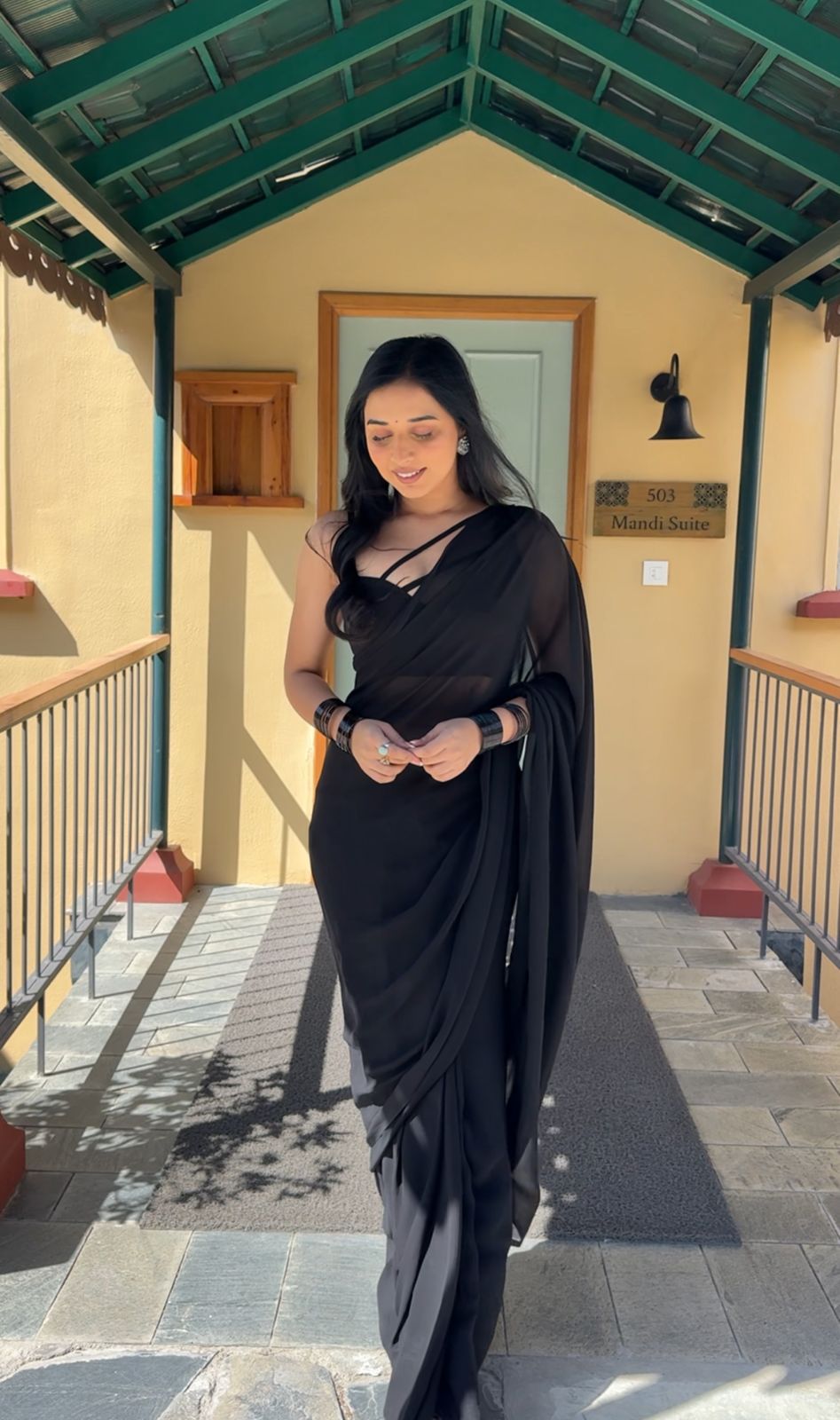 Black plain Ready-to-Wear Saree 248