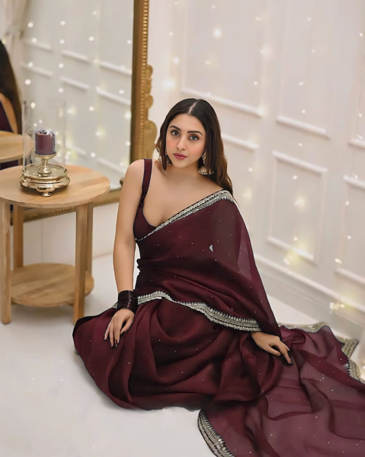 Brown Net Ready-to-Wear Saree 385