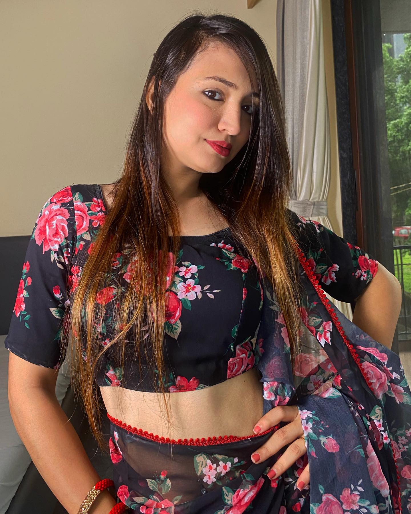 Black Floral Printed Ready-to-Wear Saree 354