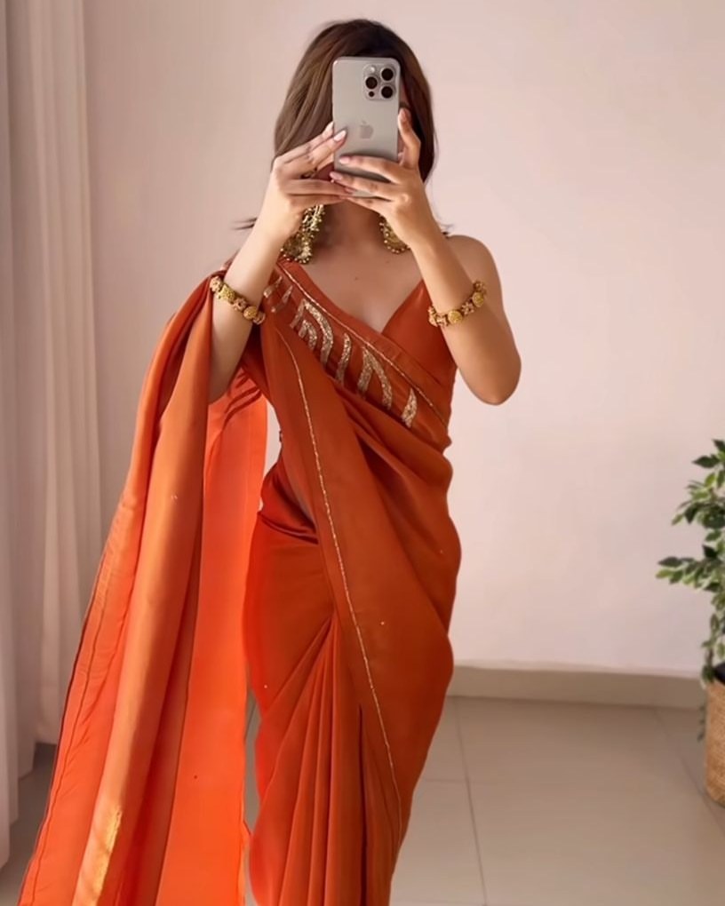 Orange premium Ready-to-Wear Saree 445