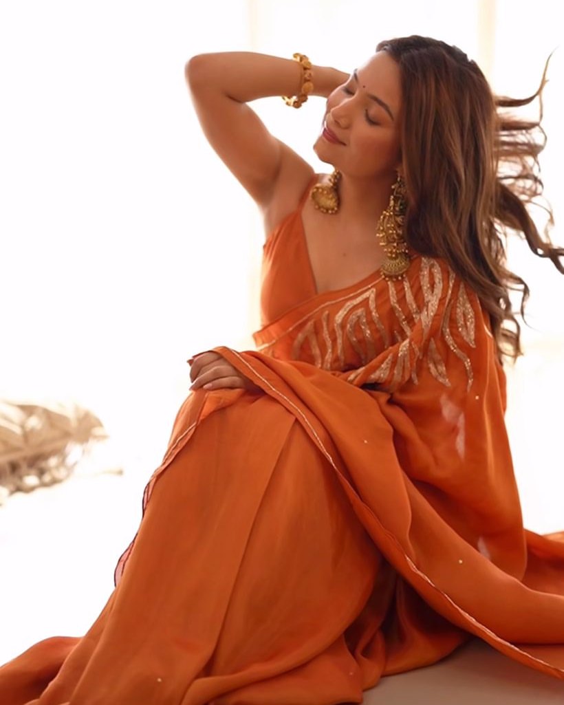 Orange premium Ready-to-Wear Saree 445