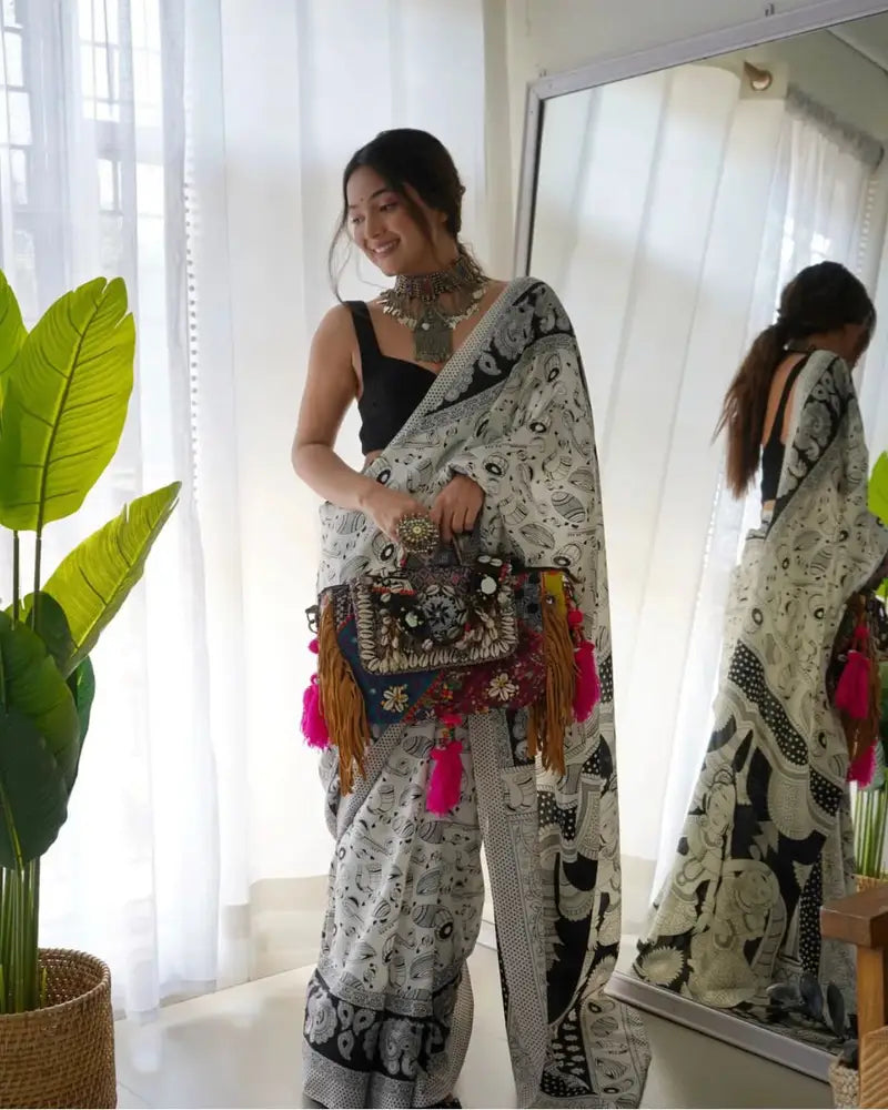 Black and White Printed Ready-to-Wear Saree 255
