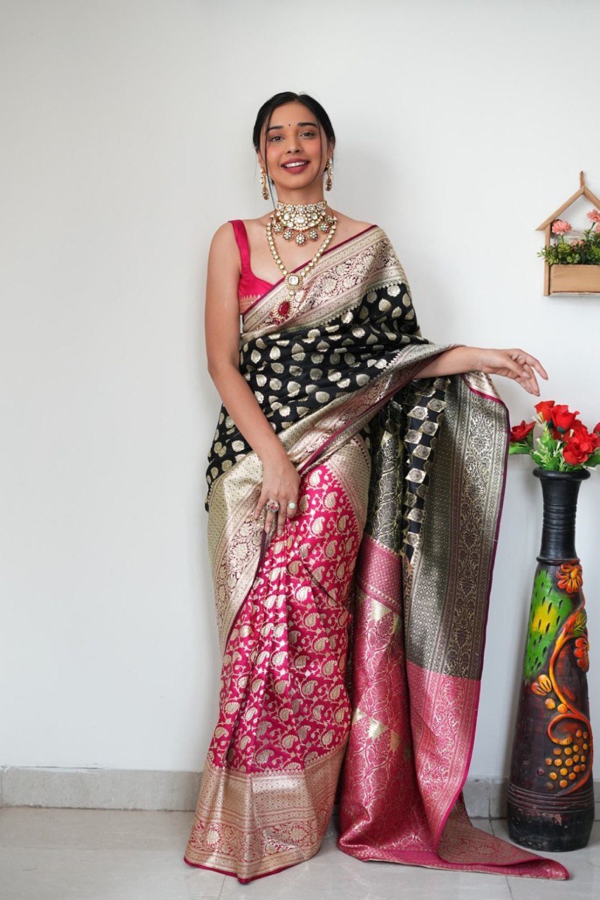 Black and Red Banarsi Design Ready-to-Wear Saree 141