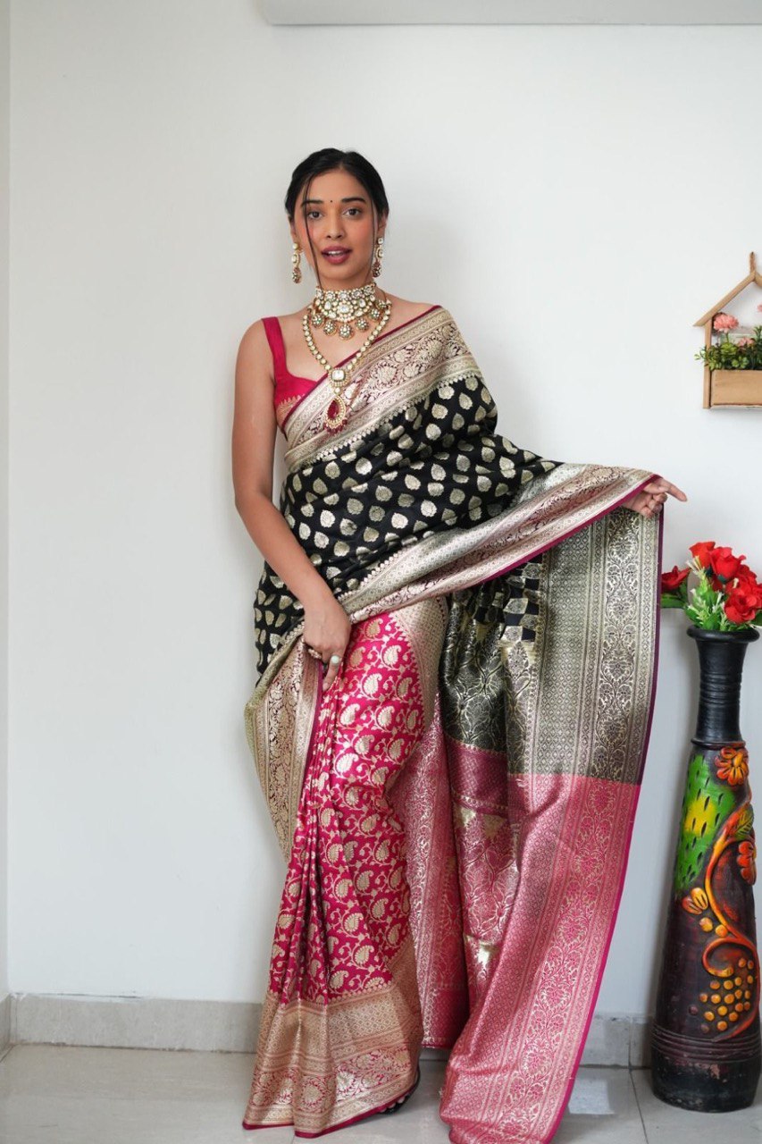 Black and Red Banarsi Design Ready-to-Wear Saree 141