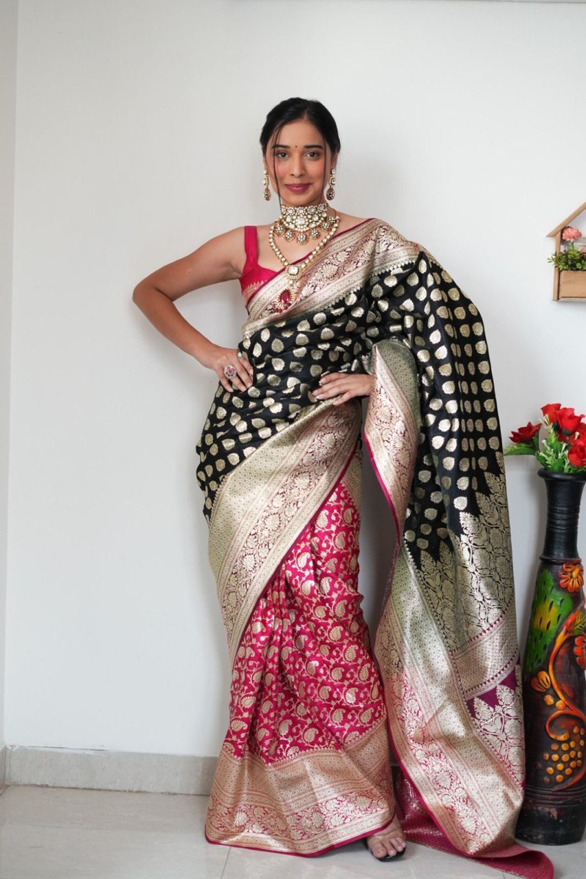 Black and Red Banarsi Design Ready-to-Wear Saree 141