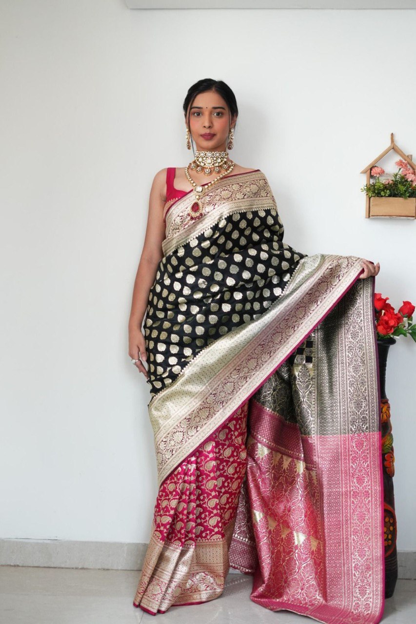 Black and Red Banarsi Design Ready-to-Wear Saree 141