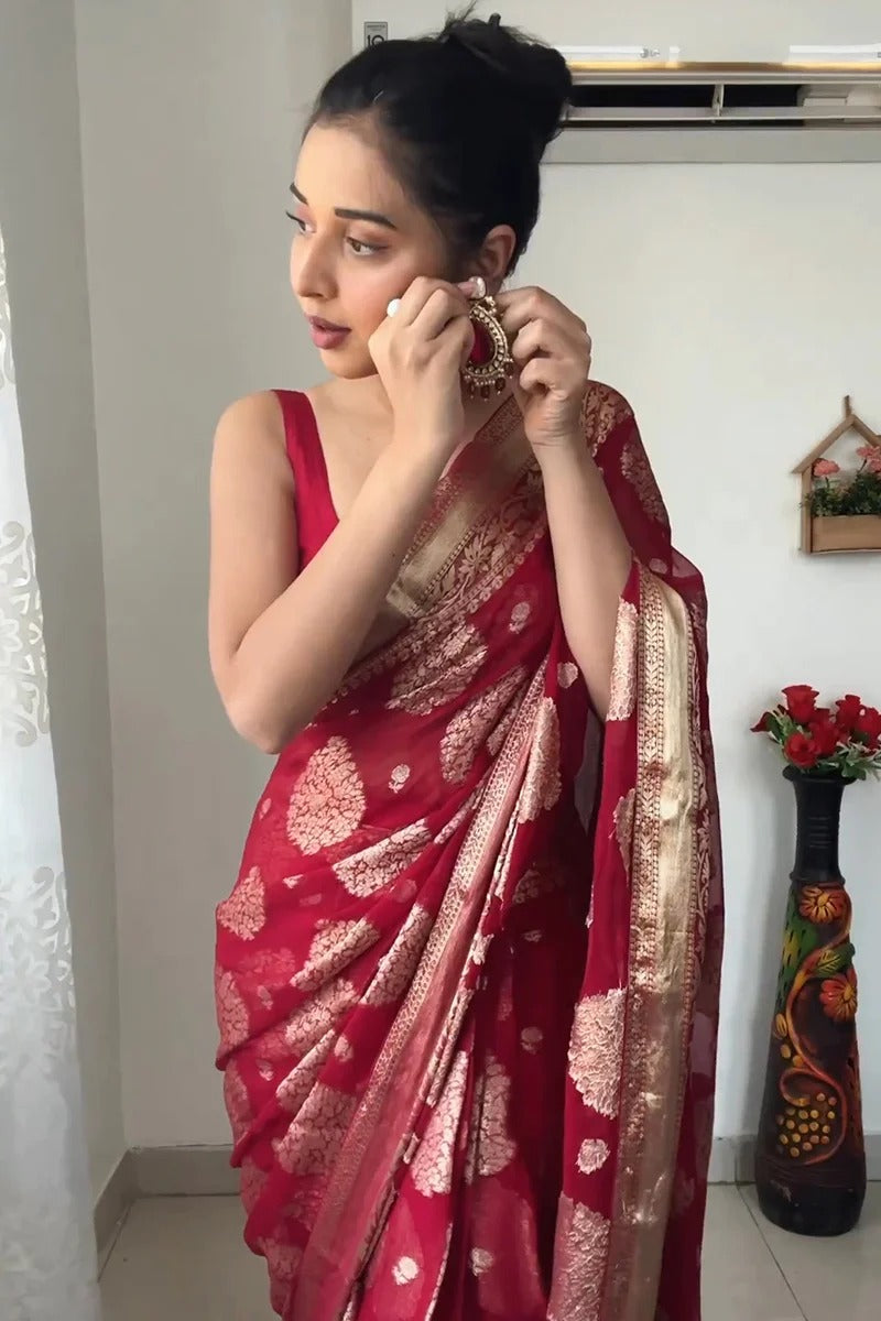 Maroon Banarsi Design Ready-to-Wear Saree 162