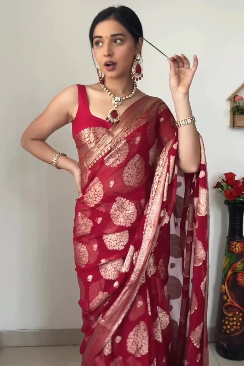 Maroon Banarsi Design Ready-to-Wear Saree 162