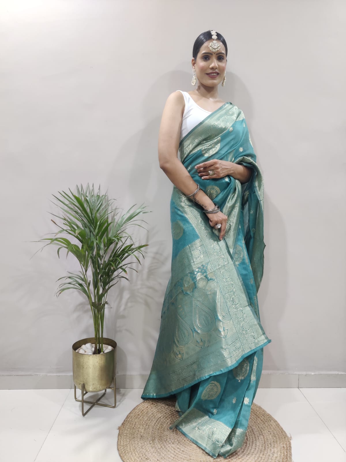 Green Banarsi Design Ready-to-Wear Saree 150