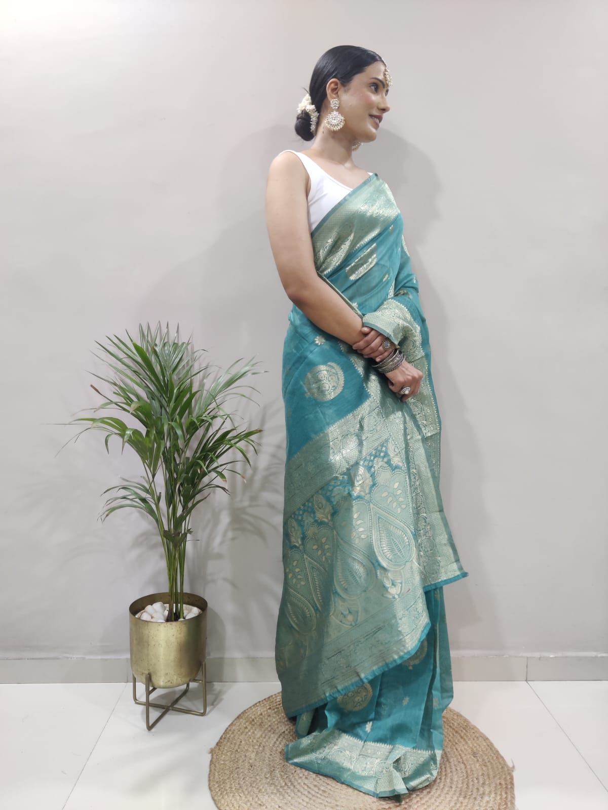 Green Banarsi Design Ready-to-Wear Saree 150