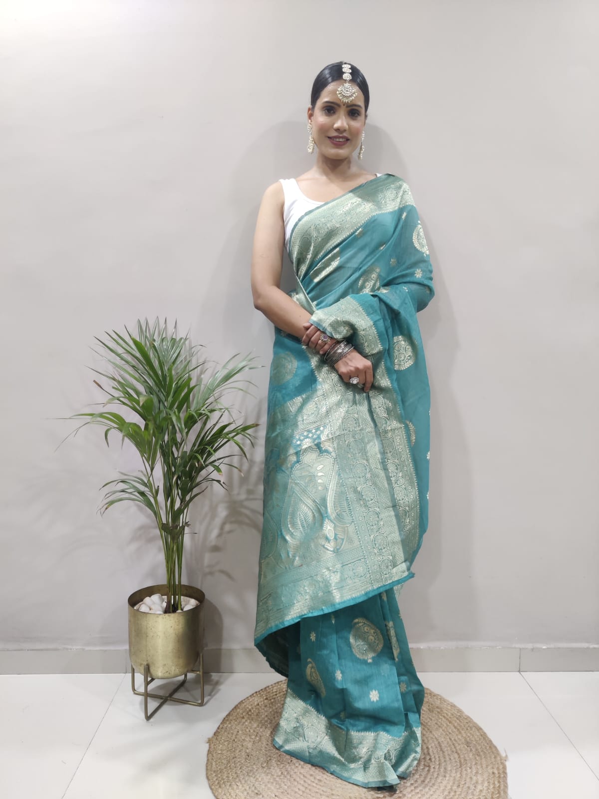 Green Banarsi Design Ready-to-Wear Saree 150