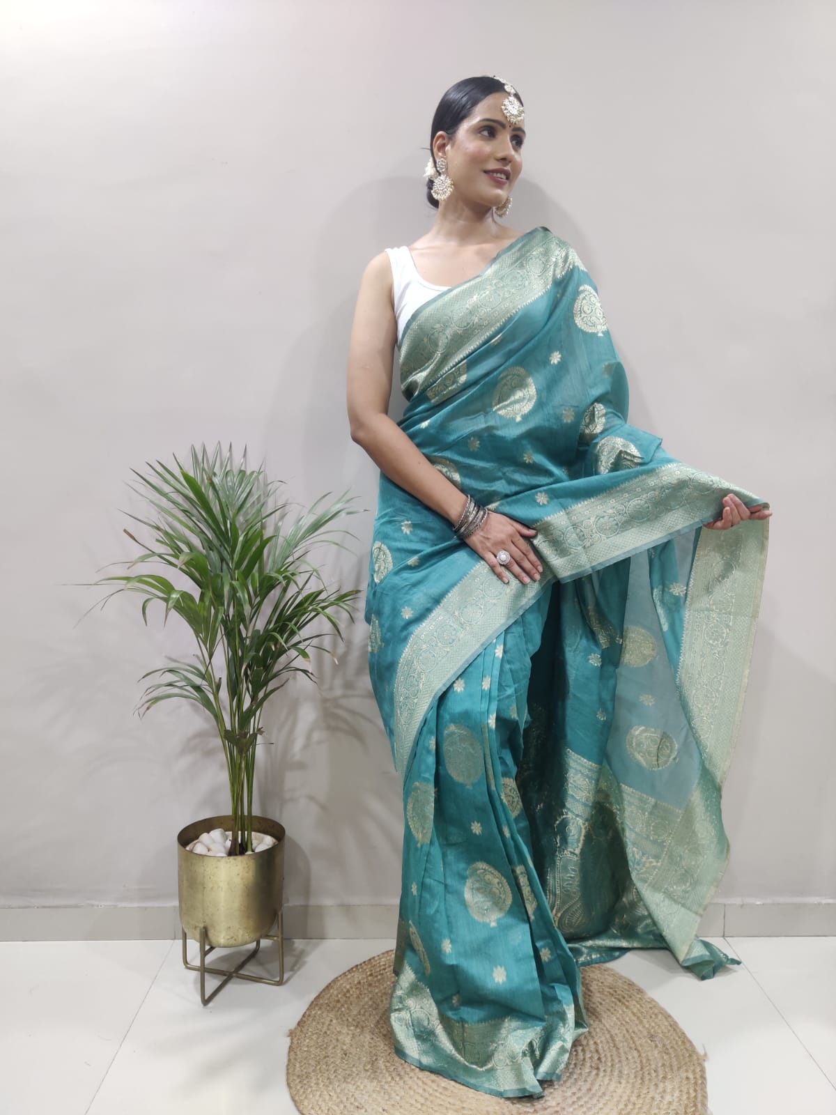 Green Banarsi Design Ready-to-Wear Saree 150