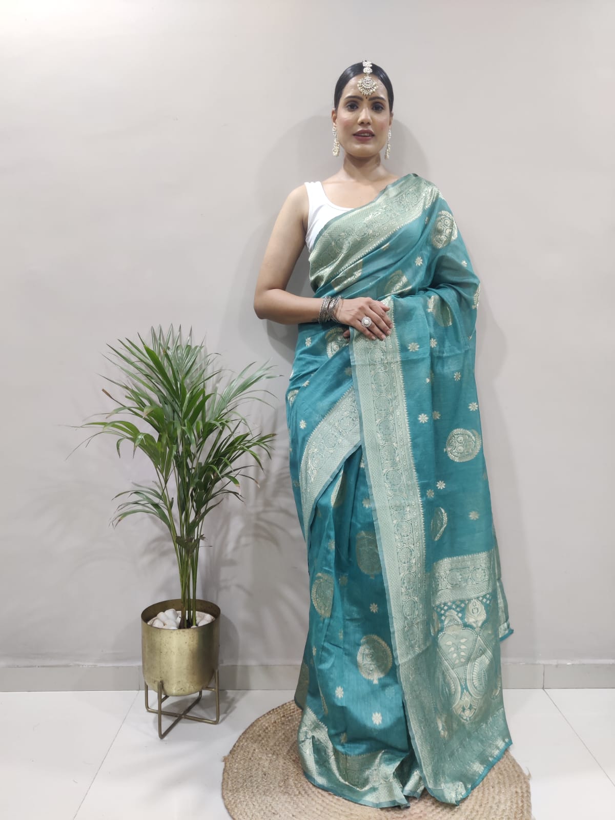 Green Banarsi Design Ready-to-Wear Saree 150