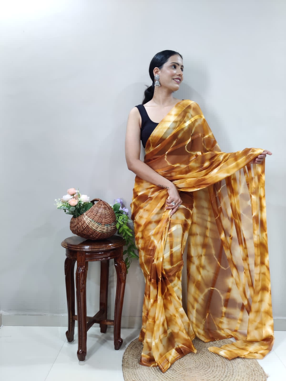 Yellow Lining Printed Ready-to-Wear Saree 174