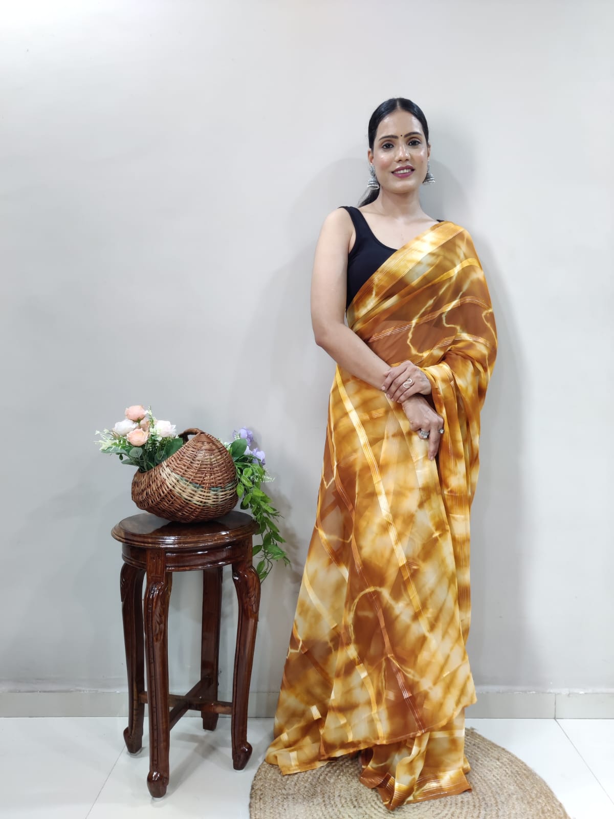 Yellow Lining Printed Ready-to-Wear Saree 174