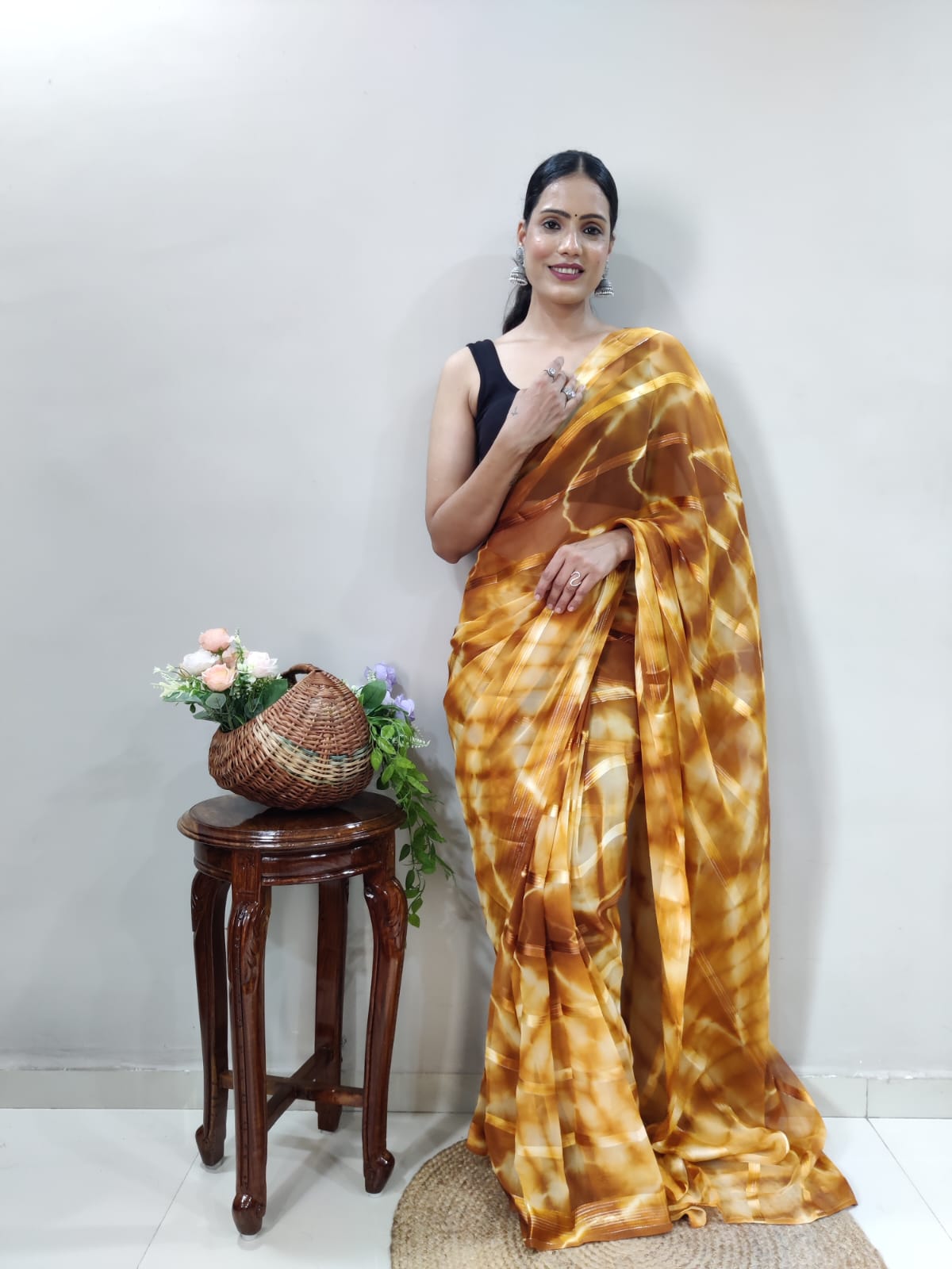 Yellow Lining Printed Ready-to-Wear Saree 174