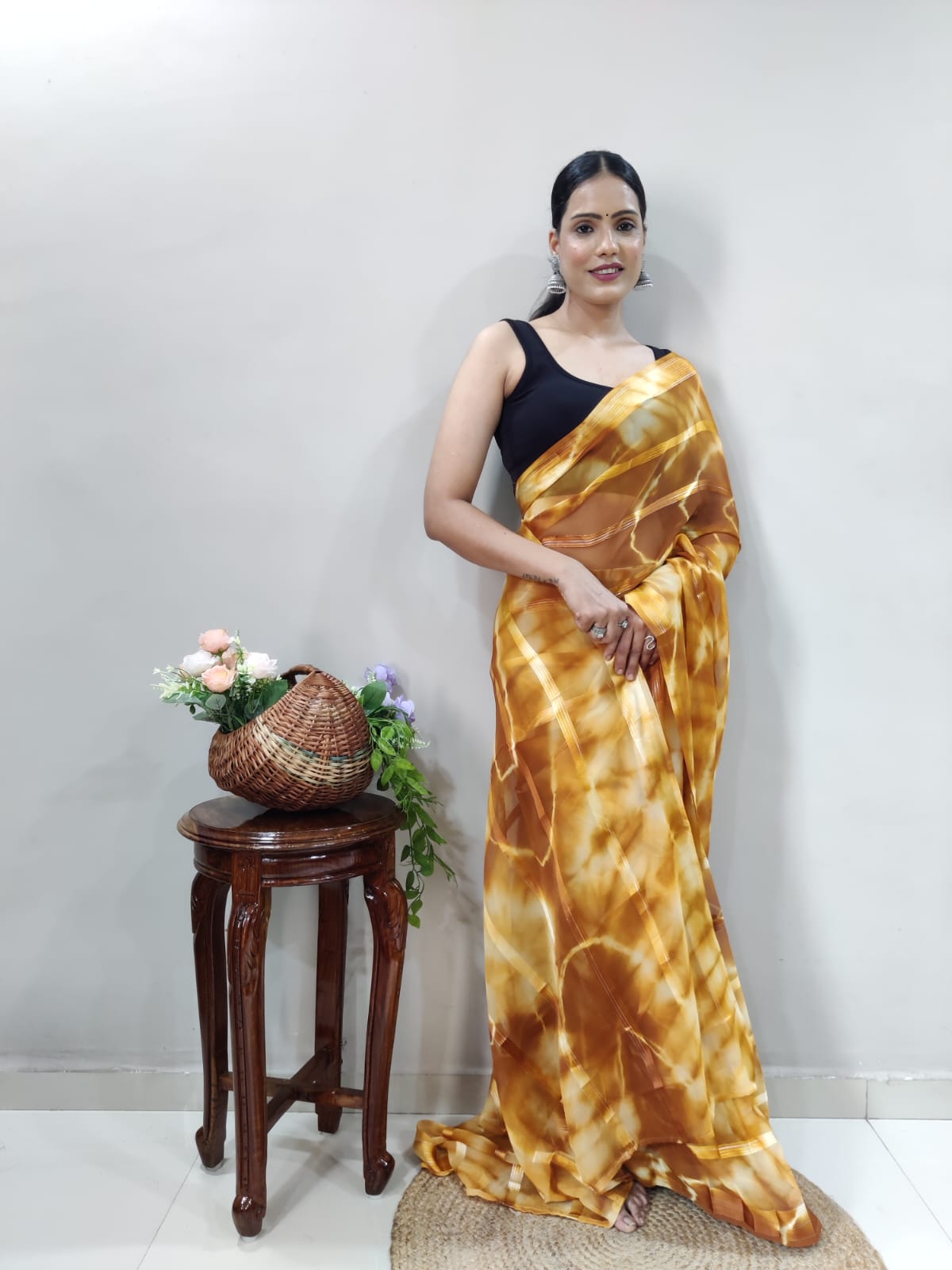Yellow Lining Printed Ready-to-Wear Saree 174