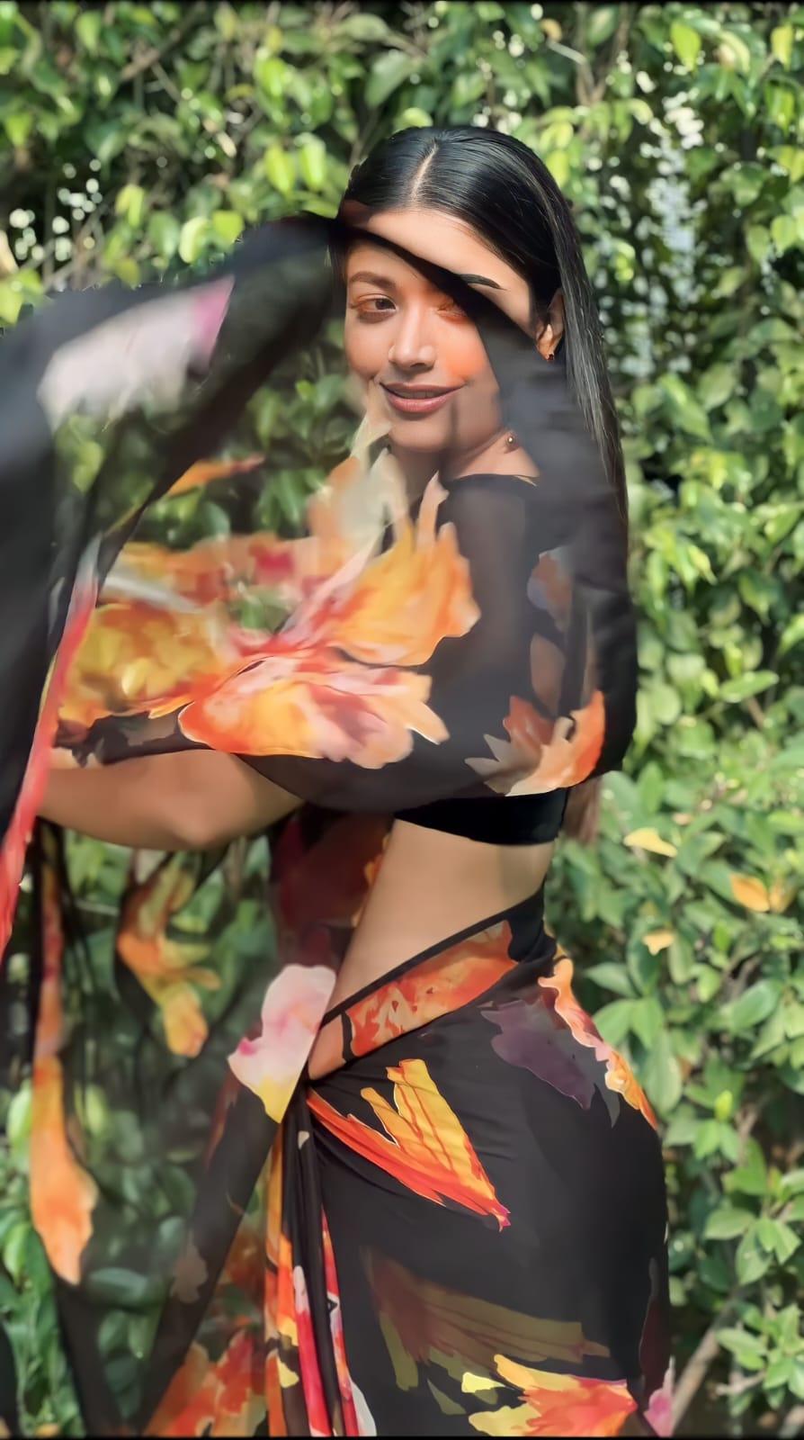 Black floral Printed Ready-to-Wear Saree 203