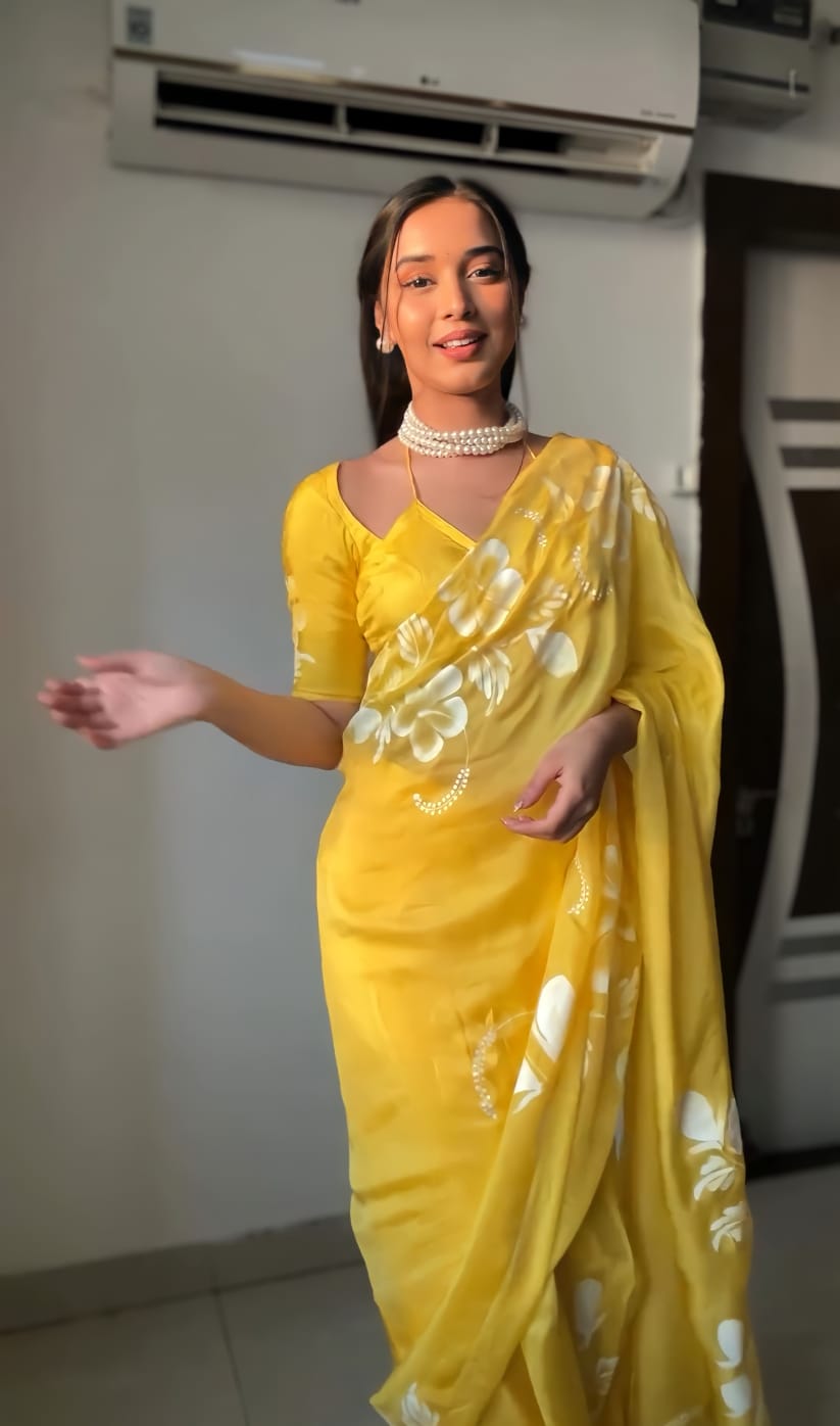 Yellow floral Printed Ready-to-Wear Saree 201
