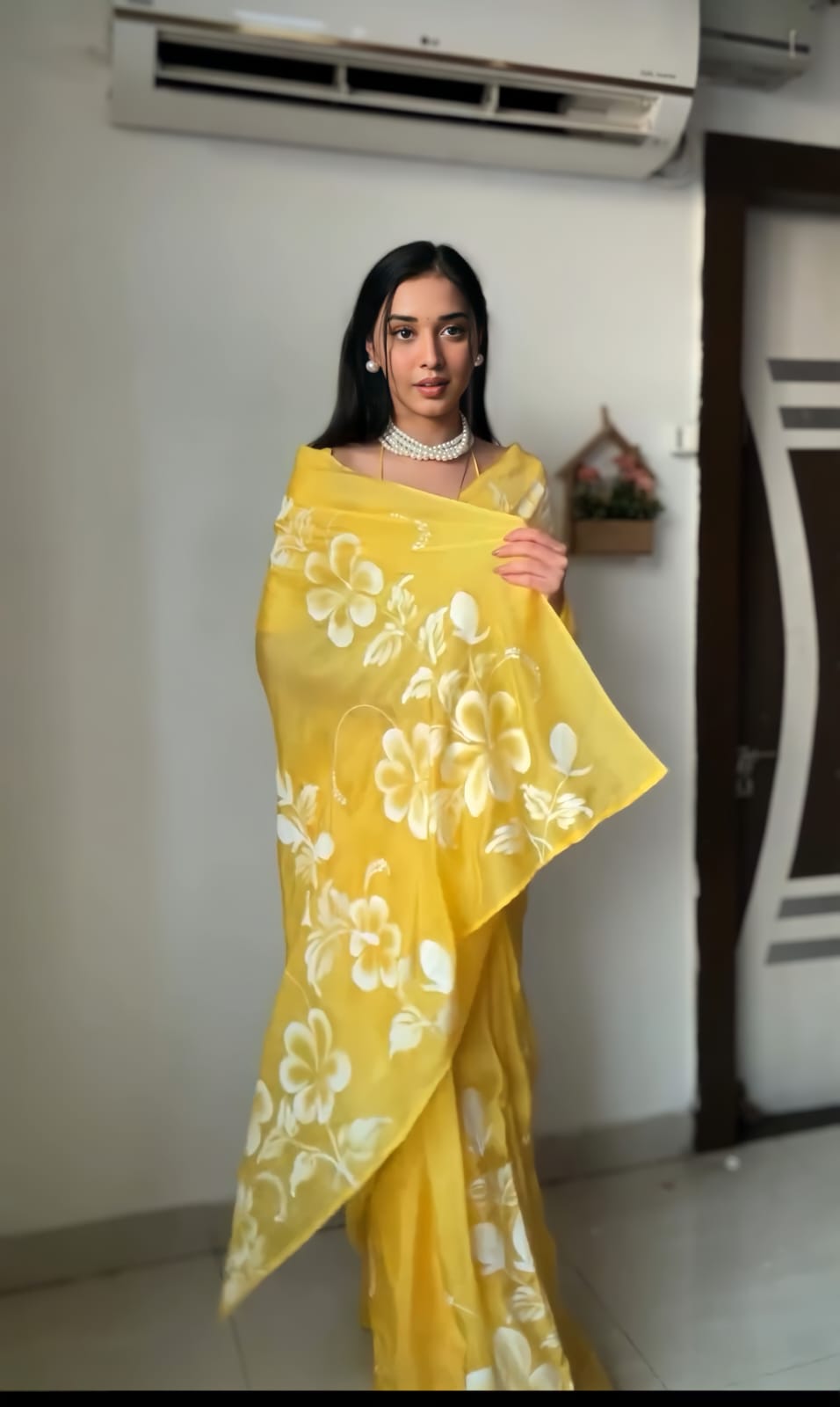 Yellow floral Printed Ready-to-Wear Saree 201