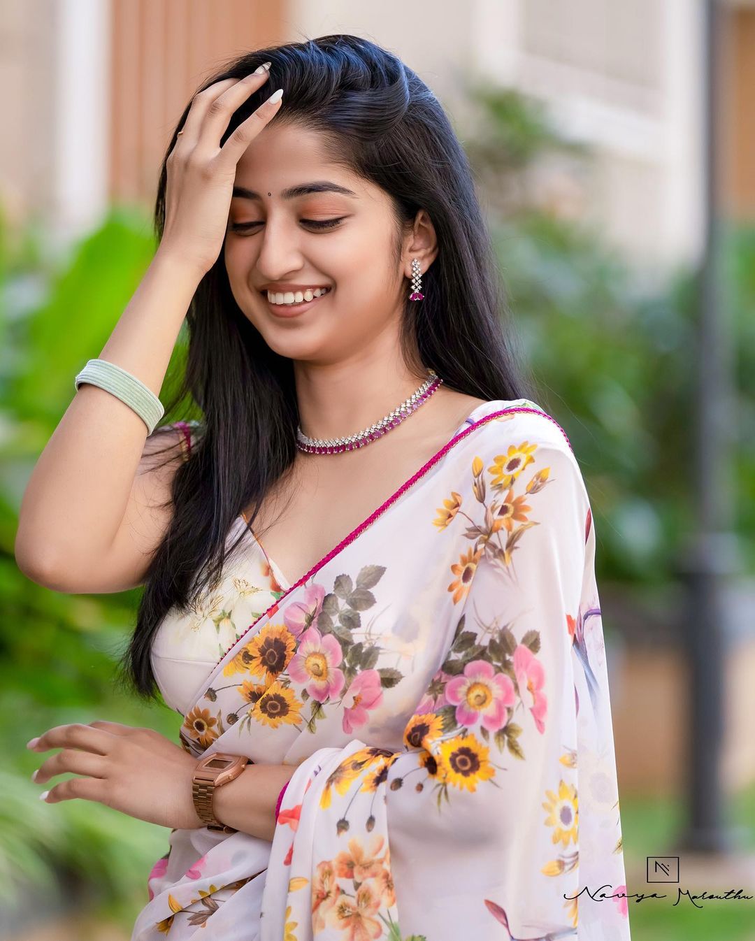 White floral Printed Ready-to-Wear Saree 205