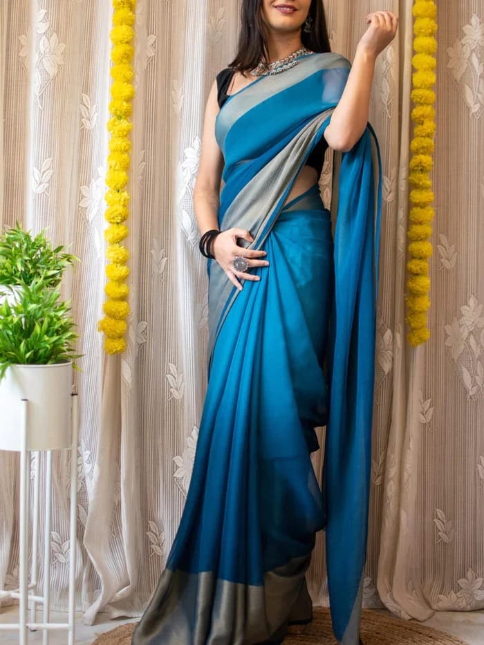Blue elegant finish Ready-to-Wear Saree 207