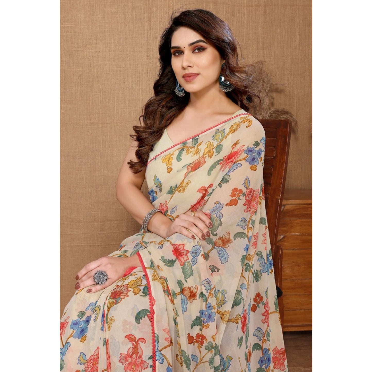 Beige floral Printed Ready-to-Wear Saree 211