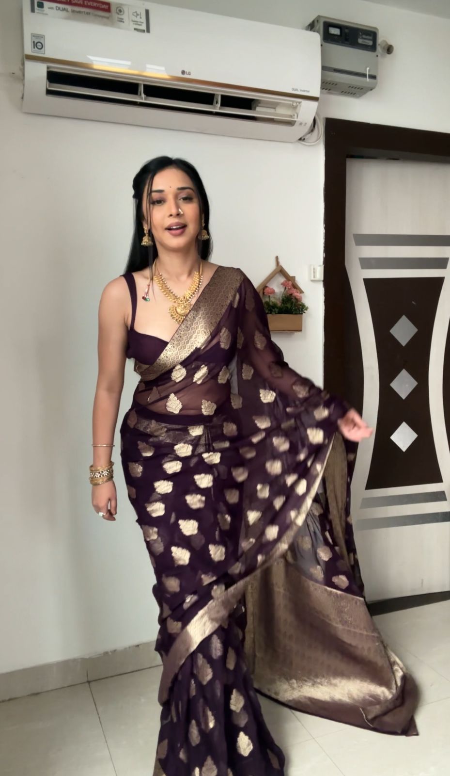 Maroon Banarsi Design Ready-to-Wear Saree 238