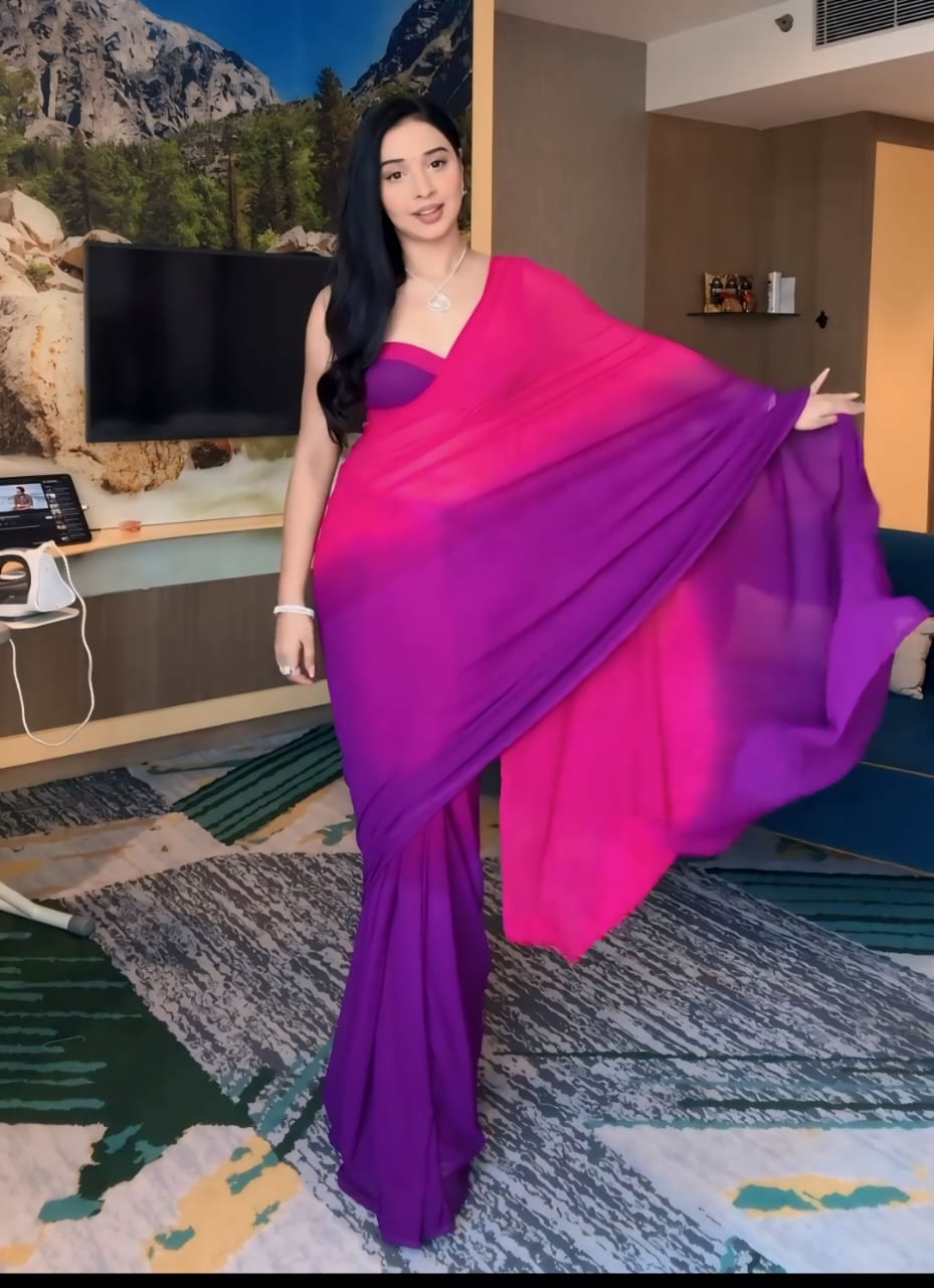 Pink and Purple ombre georgette Ready-to-Wear Saree 244