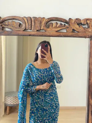 Blue Floral Printed Ready-to-Wear Saree 293