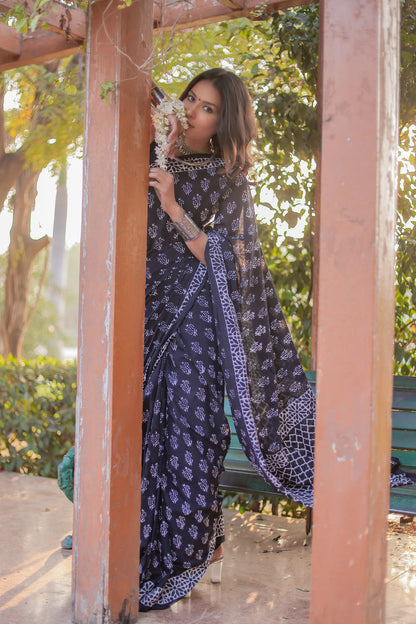 Blue Cotton Ready-to-Wear Saree 417